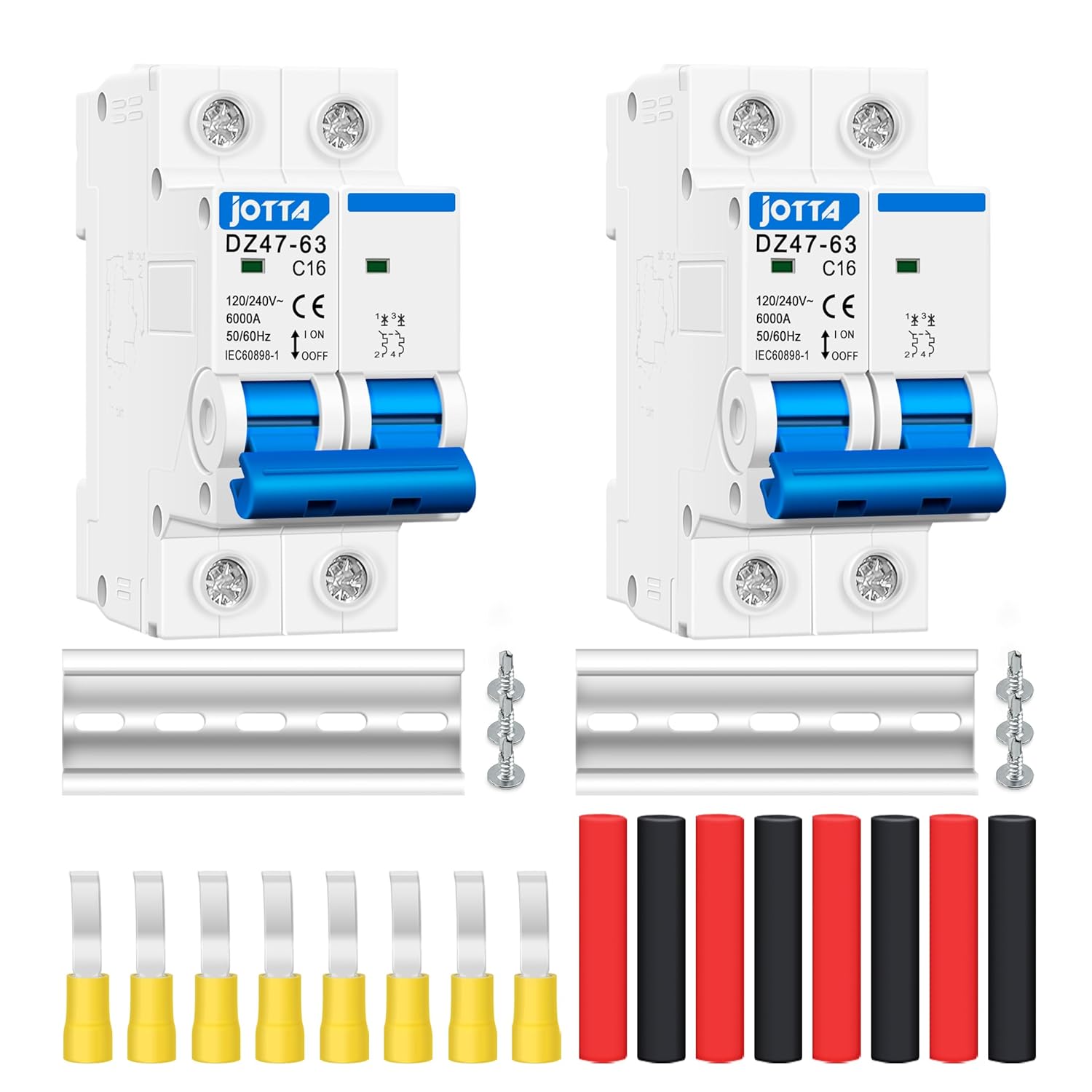 JOTTA AC Miniature Circuit Breaker Low Voltage 16A 2 Poles 120/240V 50/60Hz DIN Rail Installation (16A 2PCS)