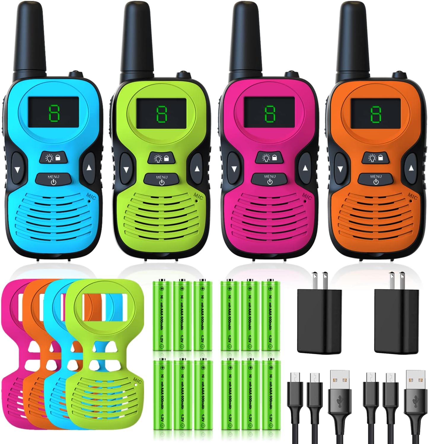 Walkie Talkies for Kids – Rechargeable 4 Pack: Walky Talky for Kids with Charger Battery – Walkie-Talkies Long Range Outdoor, Hiking, Camping Toys for 3-12 Year Old Girls Boys