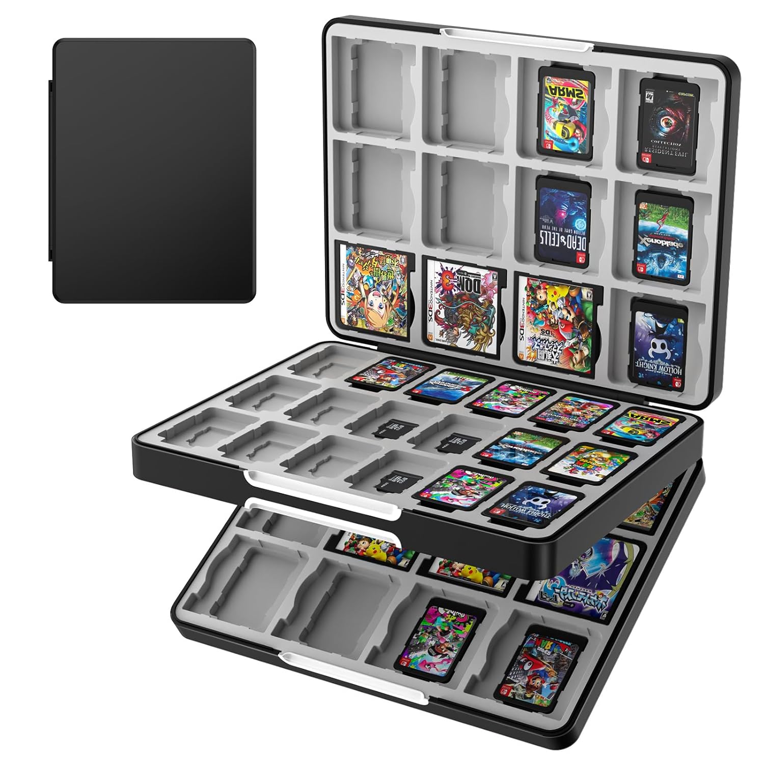 TiMOVO 60 Game Card Case for Switch OLED/Switch/3DS/2DS, 60 Slots Switch Game Holder Cartridge For 24 3DS/3DSXL/DS/DSi Cards & 60 Switch & 36 SD Cards, 3 in 1 Portable Game Storage Case, Black & Gray