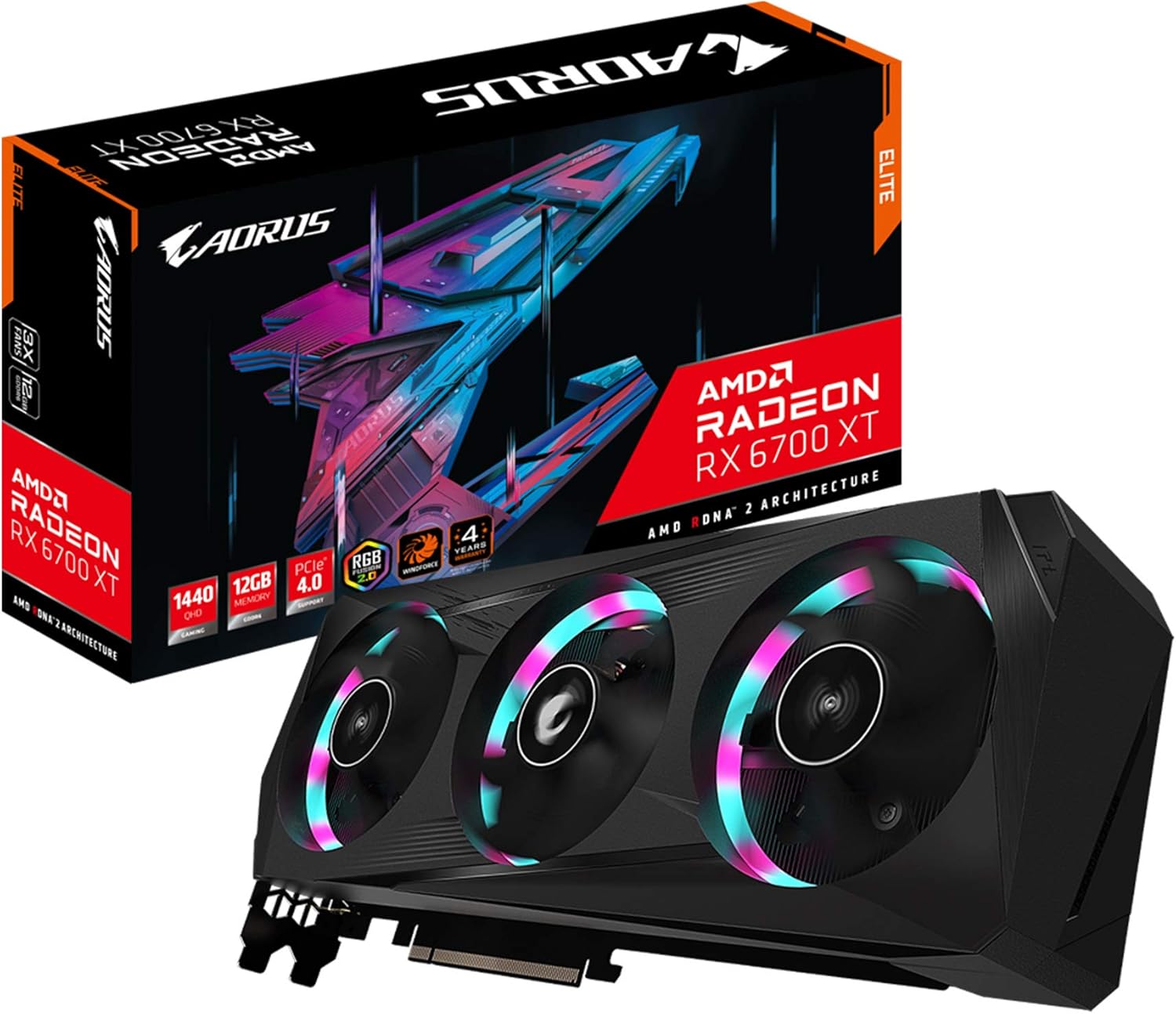 Gigabyte AORUS Radeon RX 6700 XT Elite 12G Graphics Card, WINDFORCE 3X Cooling System, 12GB 192-bit GDDR6, GV-R67XTAORUS E-12GD Video Card