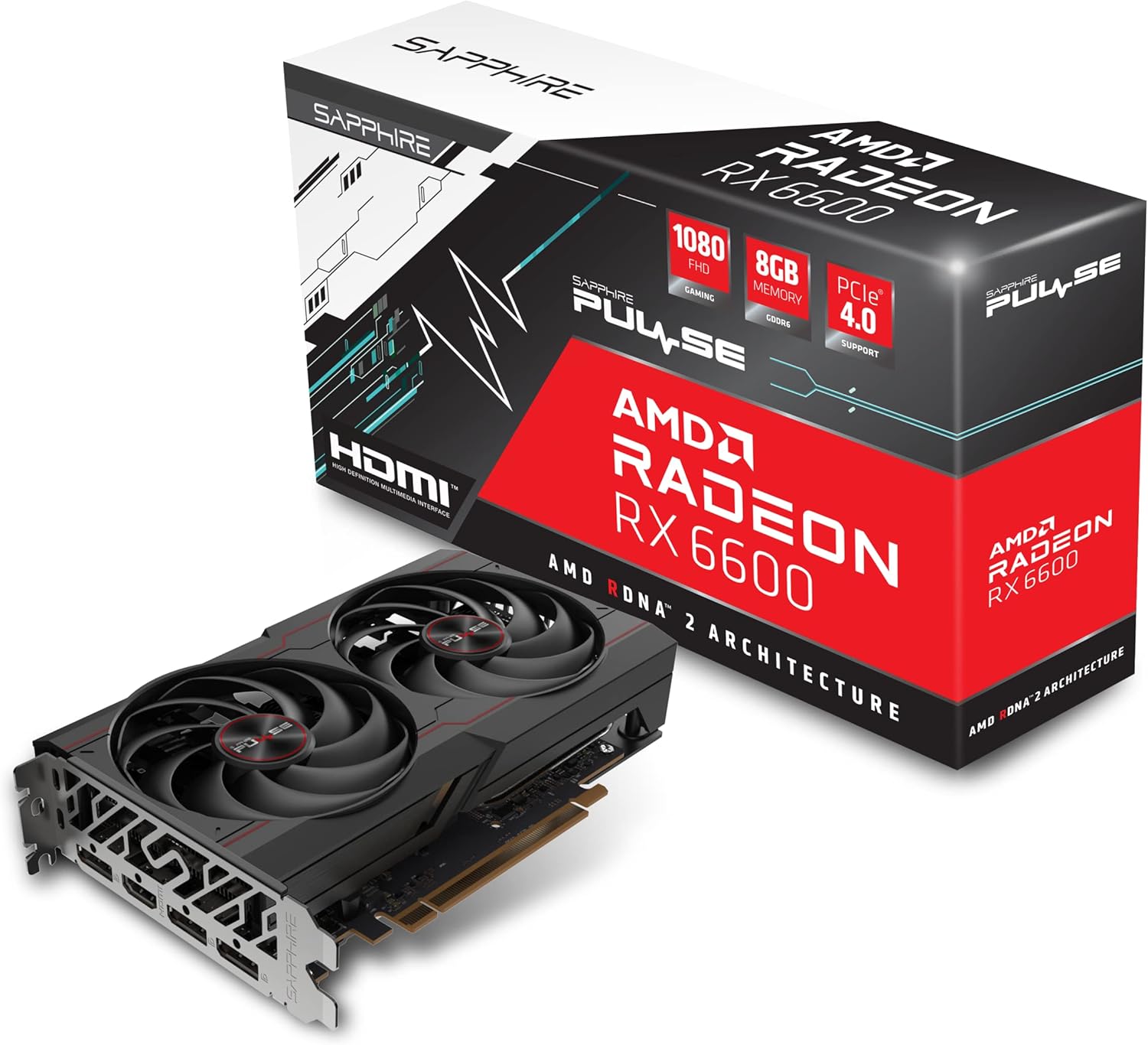 Sapphire 11310-01-20G Pulse AMD Radeon RX 6600 Gaming Graphics Card with 8GB GDDR6, AMD RDNA 2