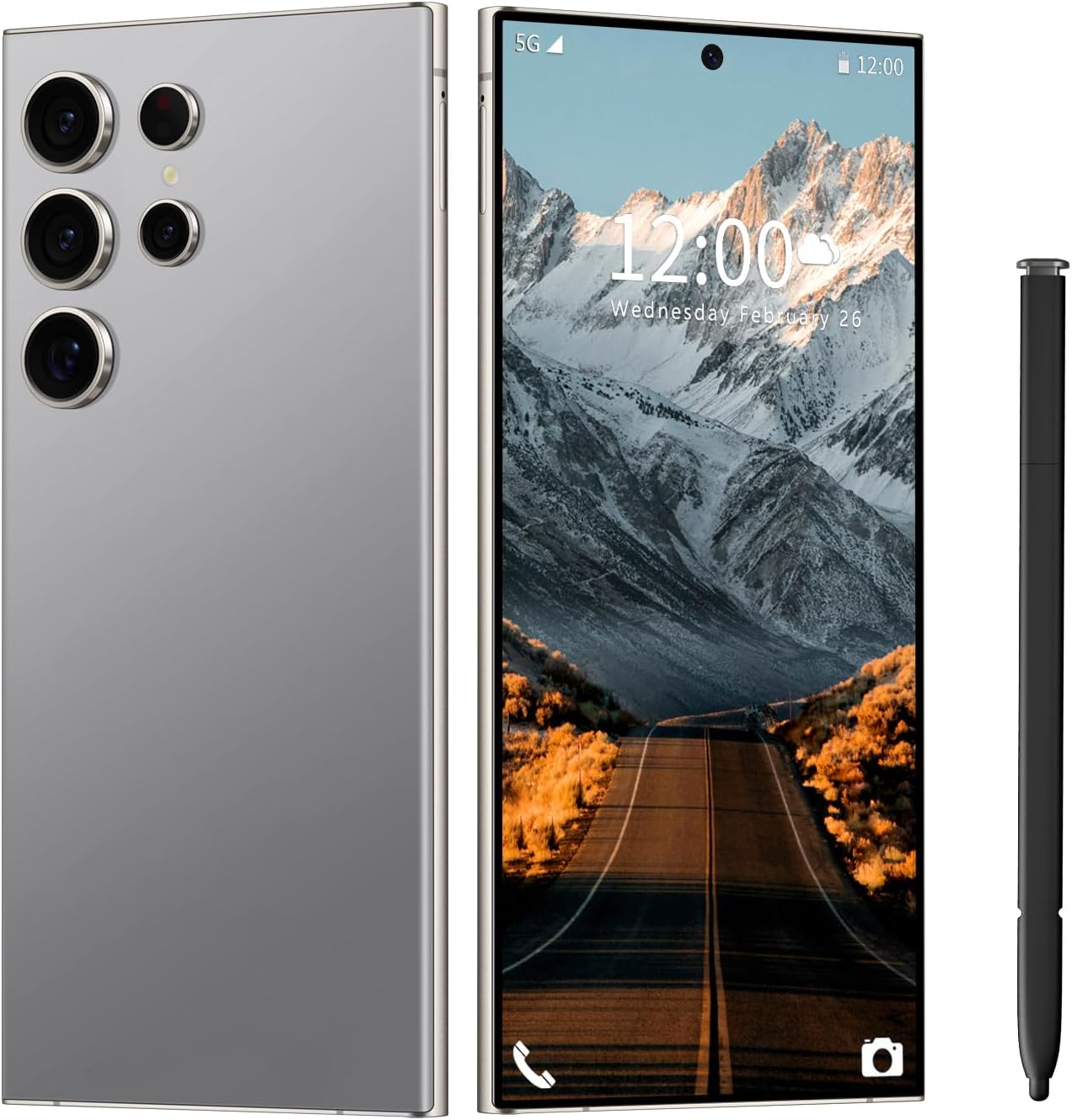 I24 Ultra Unlocked Phone 6+256GB,Built in Pen The Phone,Smartphone Battery 6800mAh 6.82″ HD Screen,Android 13.0 with 128GB Memory Card Cell Phone,Face ID/5G/Fingerprint Lock/GPS (Gray, 6+256)