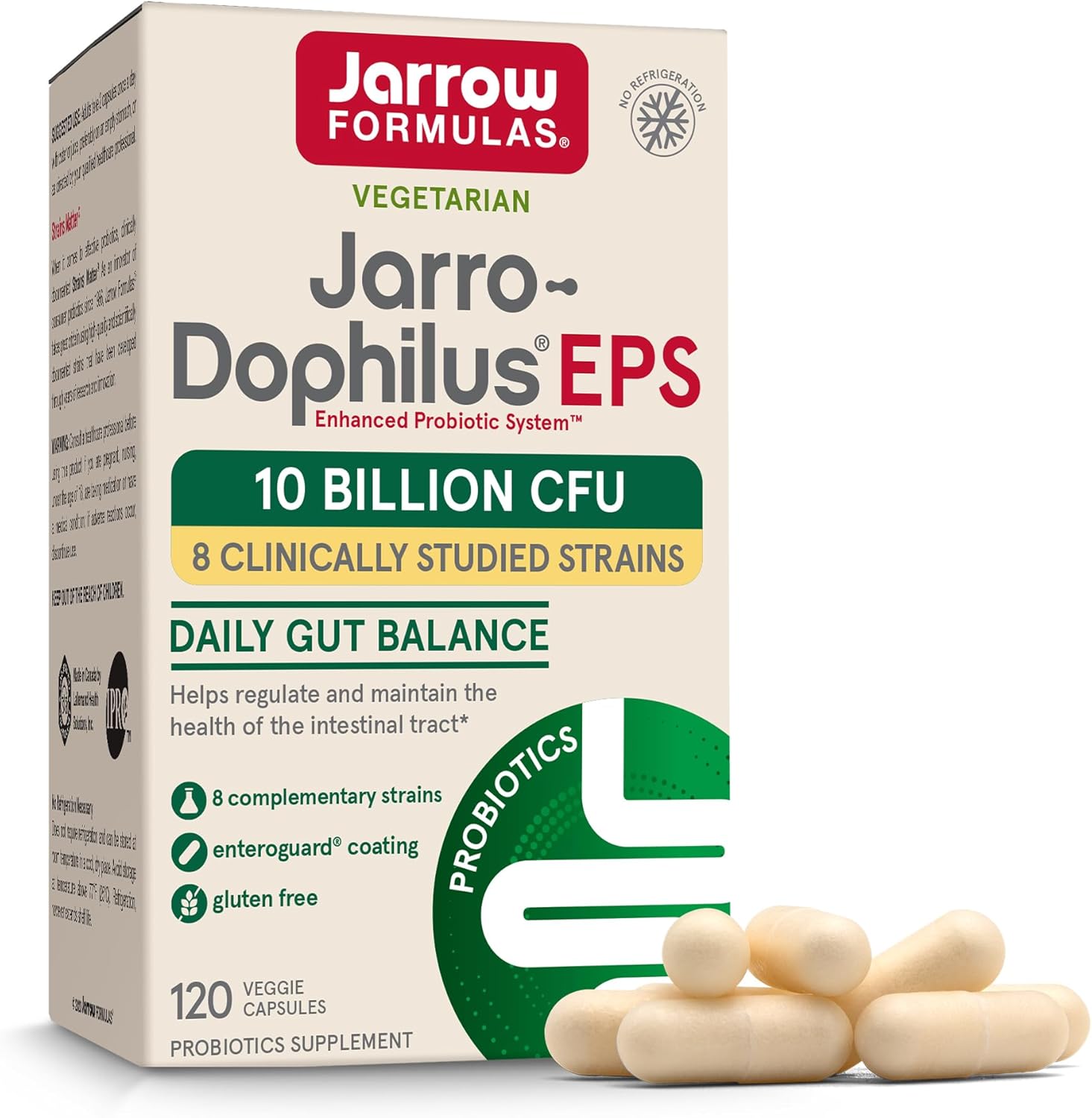 Jarrow Formulas Jarro-Dophilus EPS Probiotics 10 Billion CFU for Intestinal Tract Support, Probiotic Supplement for Gut Health for Women and Men, 120 Veggie Capsules, up to a 60 Day Supply