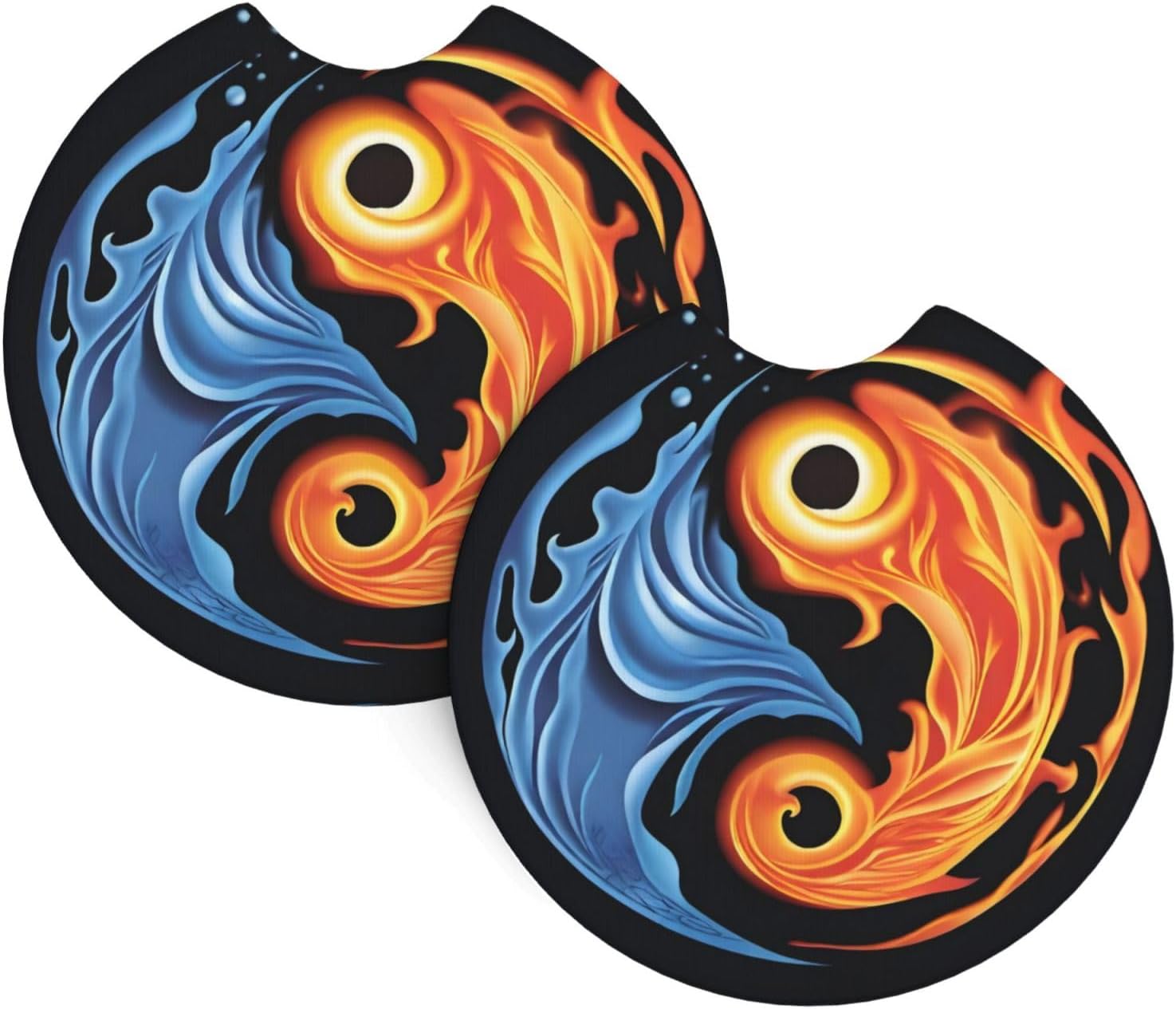 Phayah Fire Water Tai Chi Car Coasters 2 Pack Protect Your Cup Holder Suitable for Daily Life and Outdoor Self-Driving New Car Gift