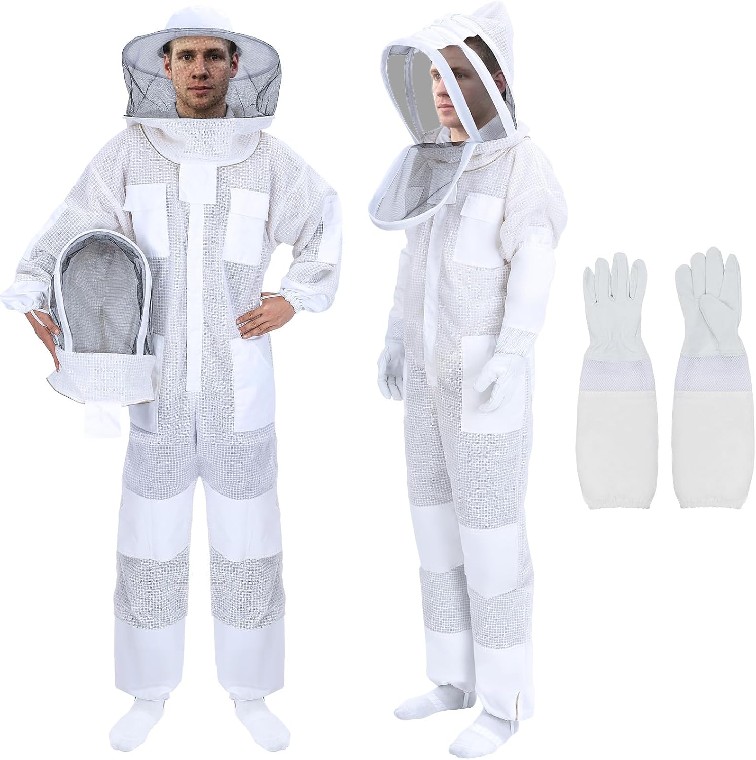 Ventilated Bee Suit, 3 Layer Bee Suit for Men Women, Sting Proof Protective Beekeeping Suit with Glove, 2 Beekeeping Veils for Beekeepers – 2XL