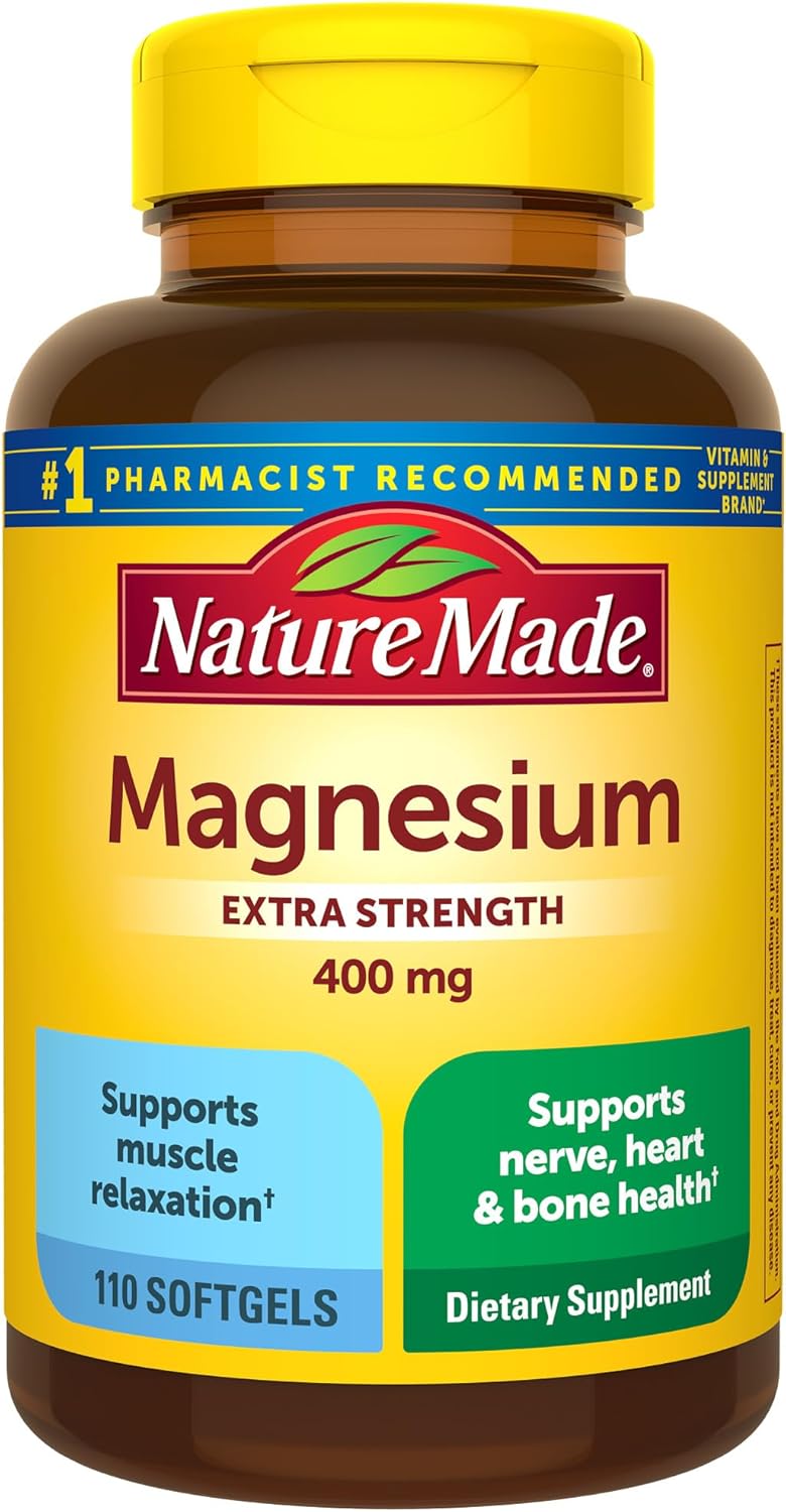 Nature Made Extra Strength Magnesium Oxide 400 mg, Magnesium Supplement for Muscle, Nerve, Bone and Heart Support, 110 Softgels, 110 Day Supply