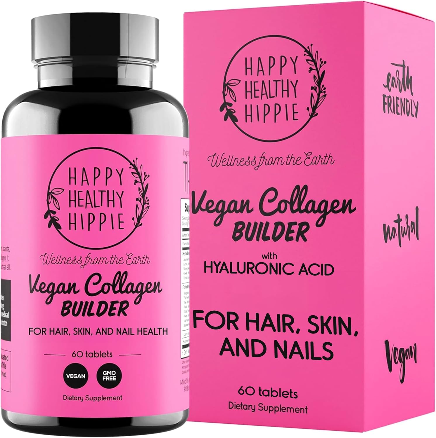 Vegan Collagen Builder w/ Hyaluronic Acid – Collagen Pills for Youthful Glow | Keratin & Elastin Builder for Skin, Hair, Nails, Bones, Cartilage, Tendons | Vegetarian | Non-GMO, 60ct