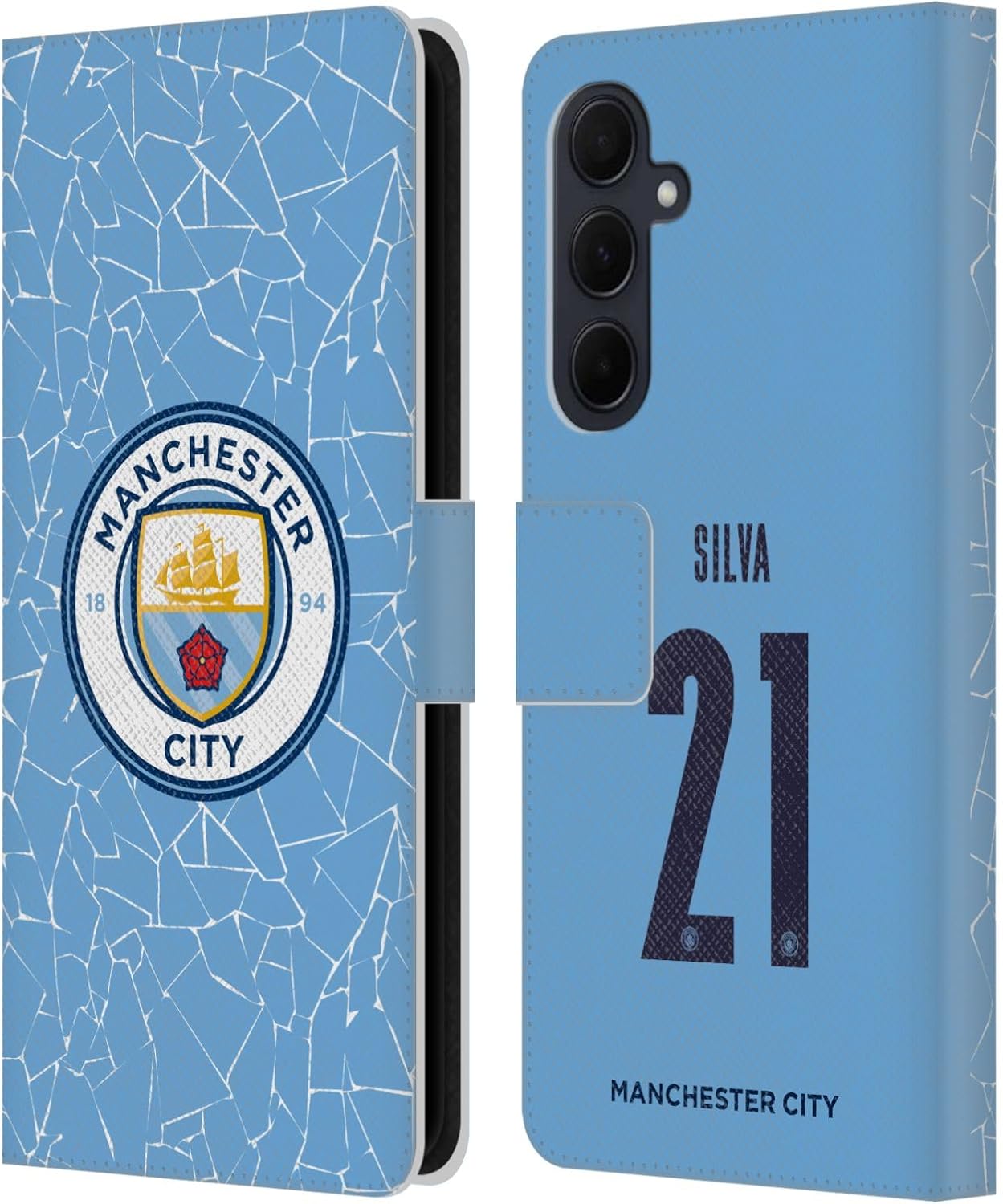 Head Case Designs Officially Licensed Manchester City Man City FC David Silva 2020/21 Players Home Kit Group 1 Leather Book Wallet Case Cover Compatible with Samsung Galaxy A35 5G