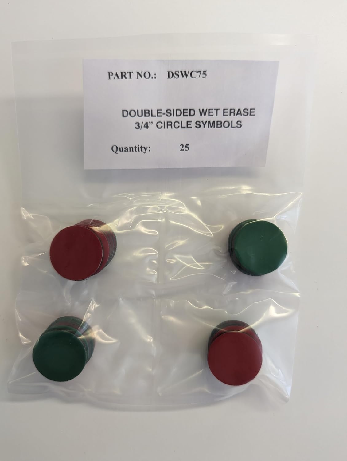 Flip Over Magnetic Double-Sided Symbols (Circle) 3/4″ Symbol Colors: Medium Green on one Side, Red.on The Other Side. 25 Magnets in a Package. Produced and Sold by Data Control Inc