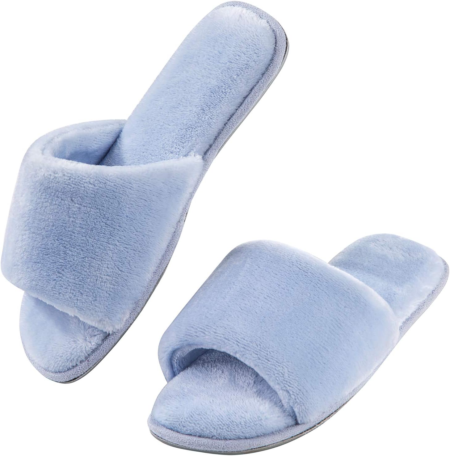 DL Open Toe Slippers for women Indoor, Cozy Memory Foam Womens House Slippers Summer Slip On, Comfy Soft Flannel Womens Bedroom Slippers Slide Breathable Size 5-6 7-8 9-10