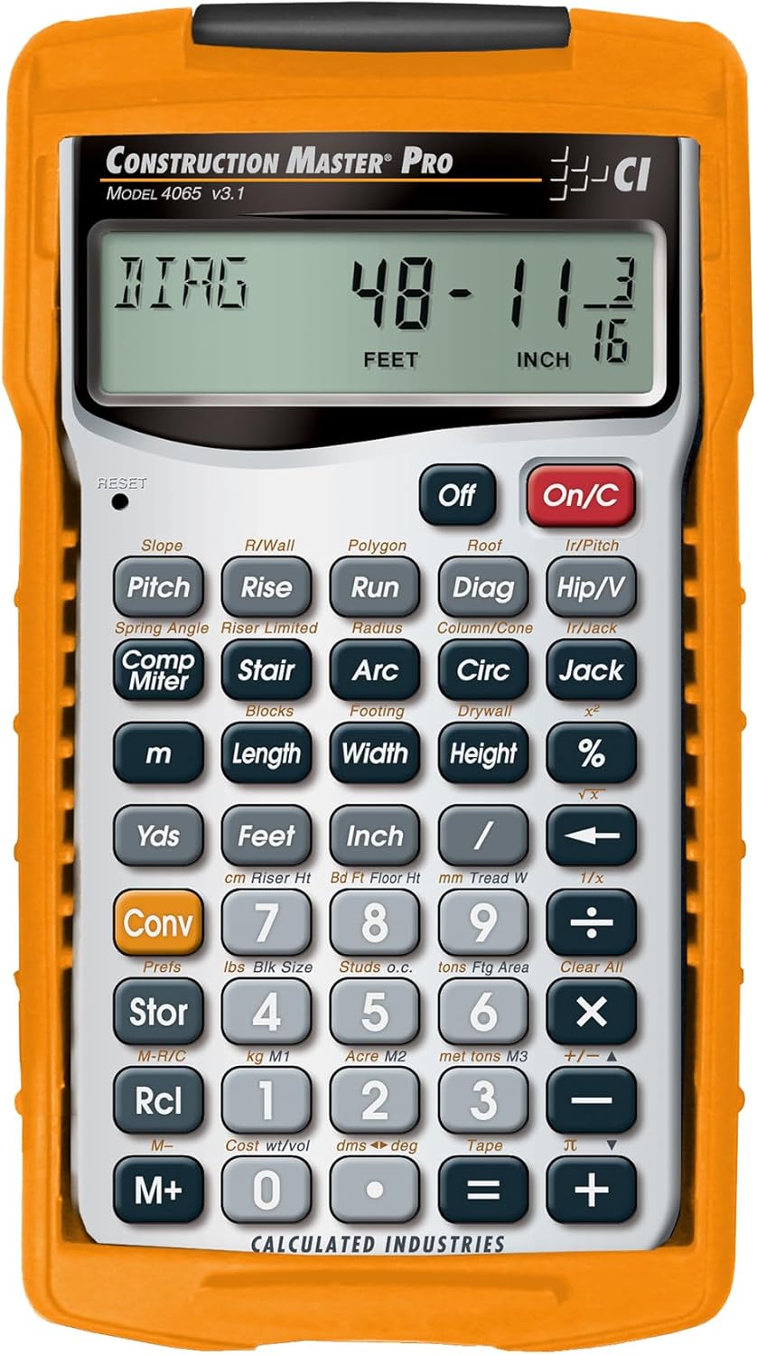 Calculated Industries 4065 Construction Master Pro Advanced Construction Math Feet-inch-Fraction Calculator for Contractors, Estimators, Builders, Framers, Remodelers, Renovators and Carpenters