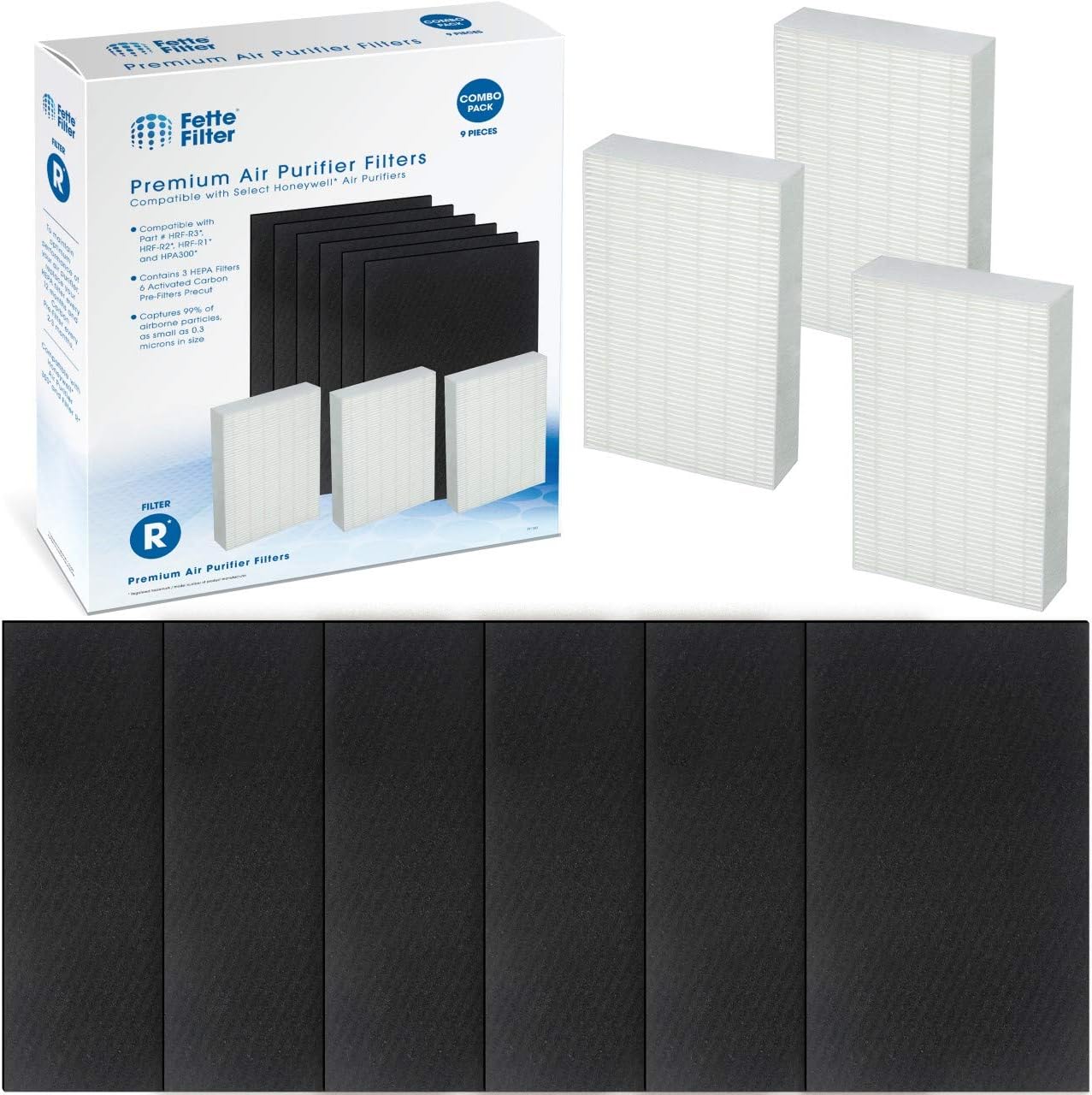 Fette Filter – HEPA Filter Set for Honeywell Air Purifier HPA300, HPA304, HPA8350 & HPA300VP, HPA5350, HPA5300B Compare to HRF-R3 HRF-R2 HRF-R1 Filter A HRF-AP1 & HRF-A300. 3 Hepa + 6 Pre-Filters