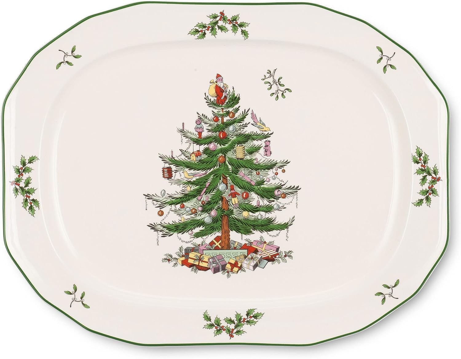 Spode Christmas Tree Sculpted Octagonal Platter – 14-Inch Holiday Serving Platter for Meats, Cheeses, and Desserts – Dishwasher and Microwave Safe Christmas Dinnerware with Iconic Tree Design