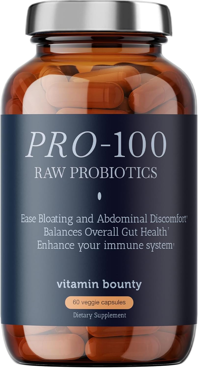 Vitamin Bounty Pro-100 Probiotic Capsules – 100 Billion CFU, and 13 Probiotic Strains, Immune and Digestive Support, Gut Health, Digestive Health Probiotic, Delayed Release Embocaps – 60 Capsules