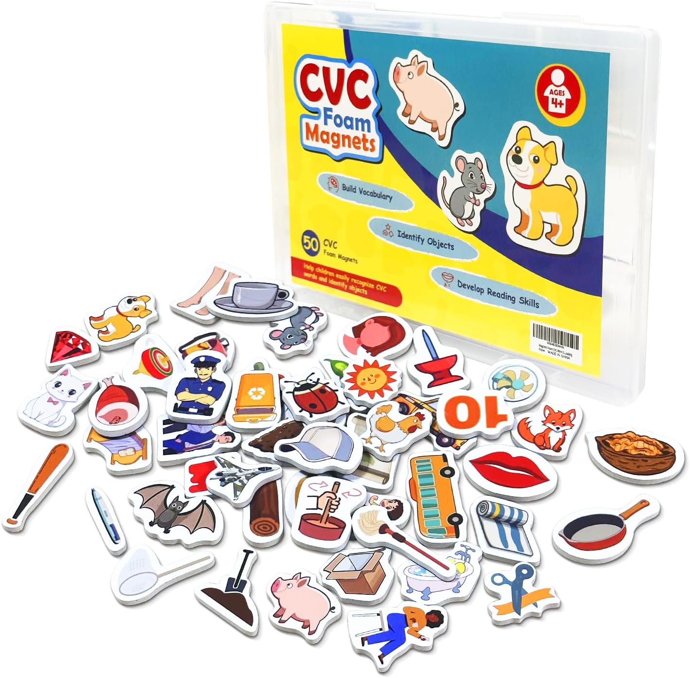 Magnetic Foam CVC Word Games – 50 Fridge Magnets for Kids, Speech Therapy & Learning Toys for Toddlers, Preschool & Kindergarten Phonics, Spelling & Reading Classroom Supplies