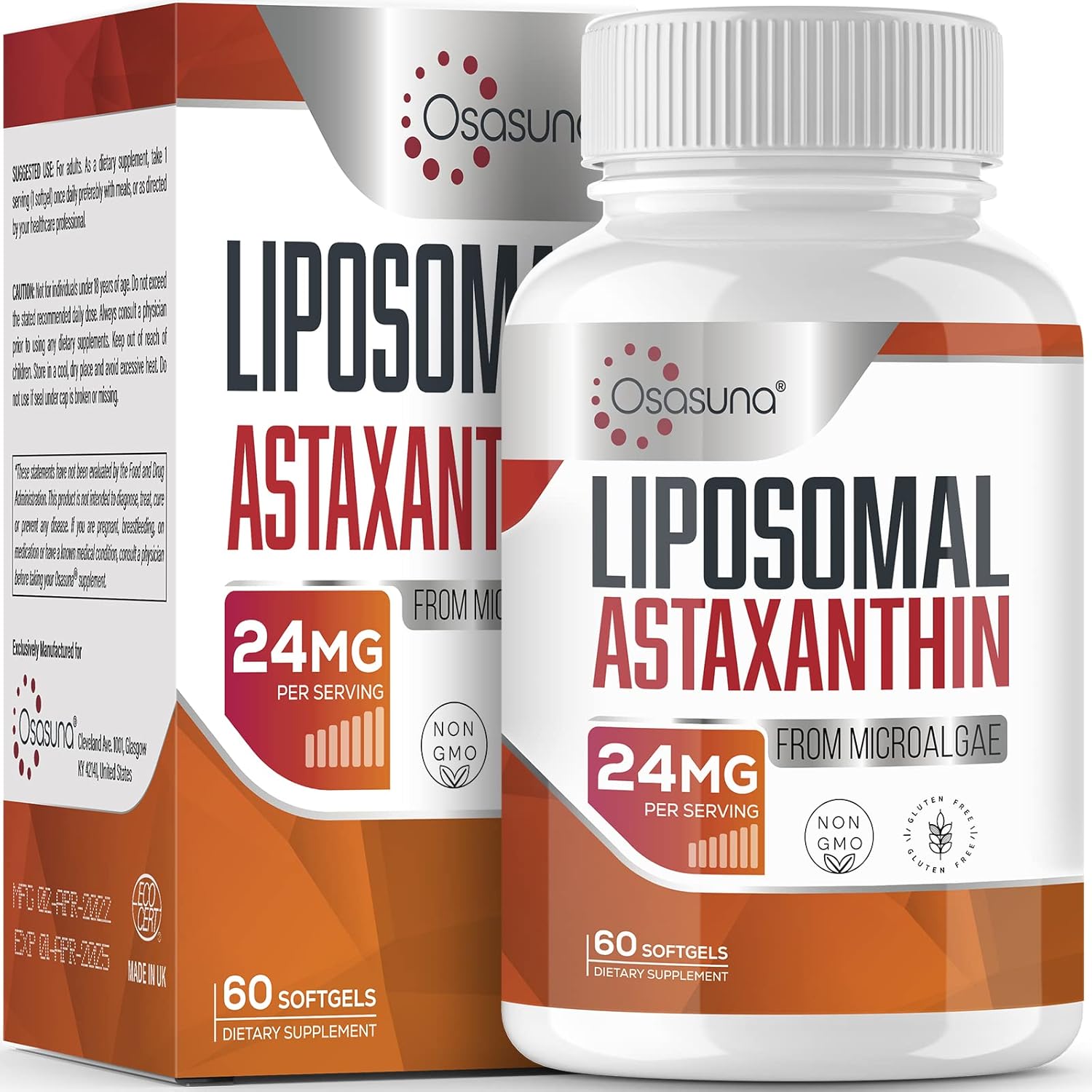 Liposomal Astaxanthin Supplement 24 MG, Maximum Absorption, Antioxidant Stronger Than VIT C, Non-GMO & Gluten Free – 60 Softgels(2 Months Supply)