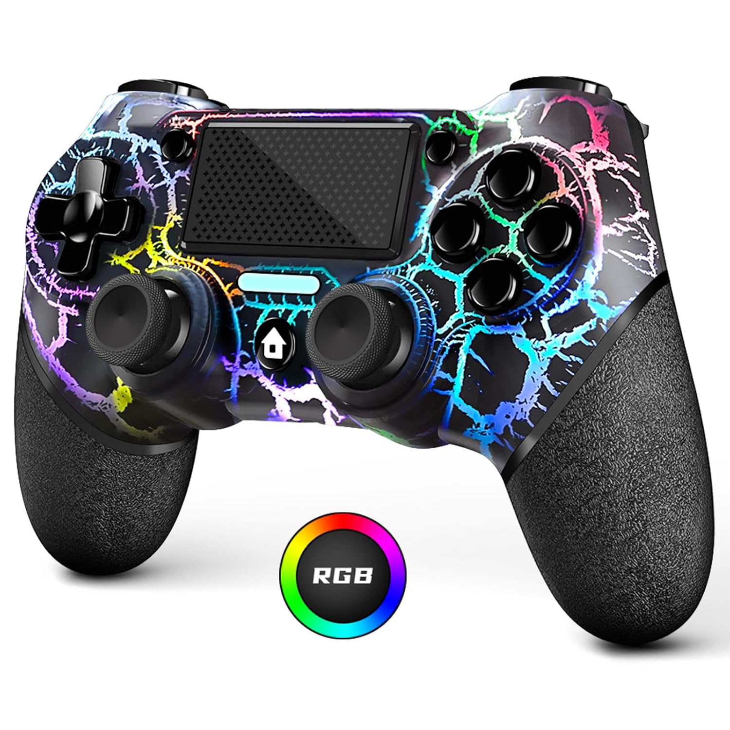 AceGamer Light-up Wireless Controller for PS4,Black Crack Custom Design with RGB Light,1000mah Battery, 3.5mm Audio Jack and Turbo Function,Compatible with PS4/Slim/Pro and Windows PC