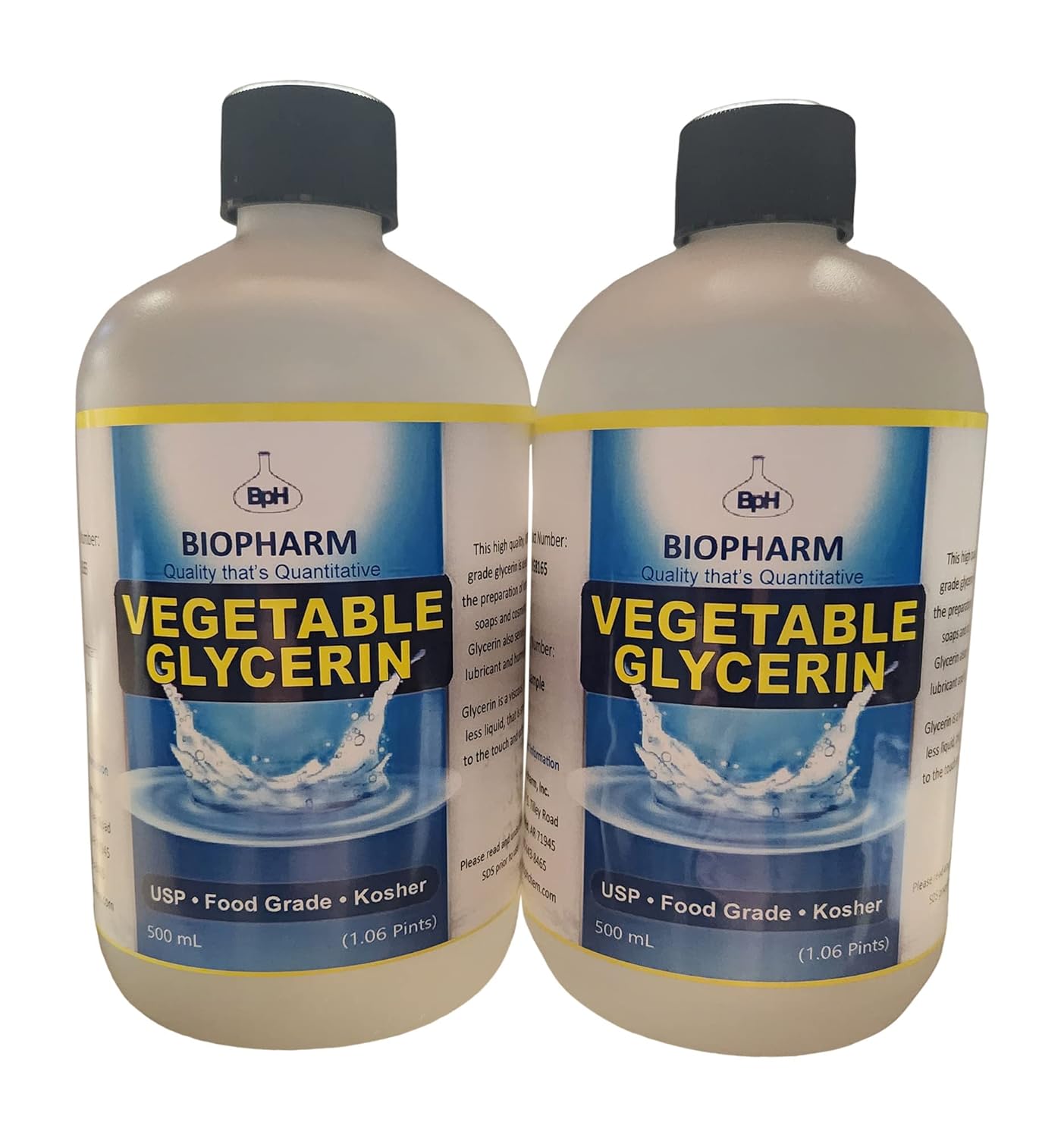 Vegetable Glycerin USP, Food Grade, Kosher, Twin Pack: 500 mL (1.06 Pint) each