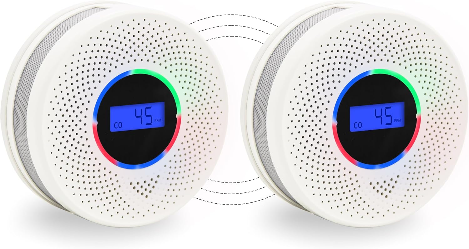 2Pack Upgraded Interlinked Smoke Carbon Monoxide Detector, Battery Powered&Wireless Interconnected Smoke and CO Alarm, Transmission Range of Over 820 ft (Includes Battery)