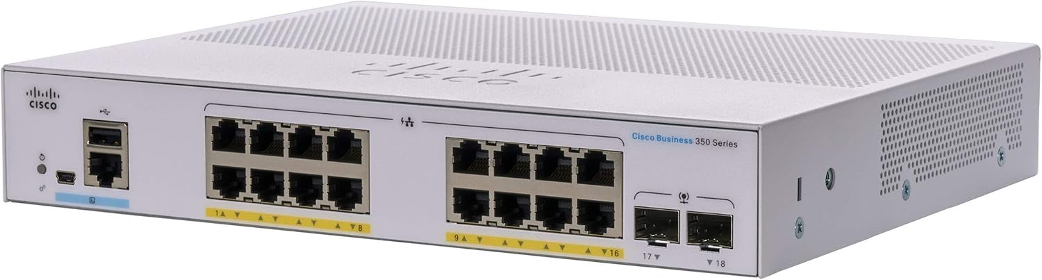 Cisco Business CBS350-16P-E-2G Managed Switch | 16 Port GE | PoE | Ext PS | 2x1G SFP | Limited Lifetime Protection (CBS350-16P-E-2G) (Renewed)