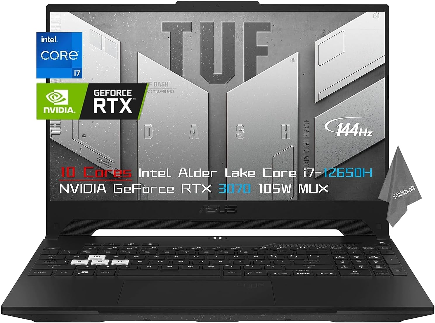 Asus 2022 TUF Dash 15.6” 144Hz Thin Flagship Gaming Laptop, 10 Cores Intel Alder Lake i7-12650H, GeForce RTX 3070 105W MUX, 40GB DDR5, 2TB SSD, Backlit KB, Wi-Fi 6, Thunderbolt 4