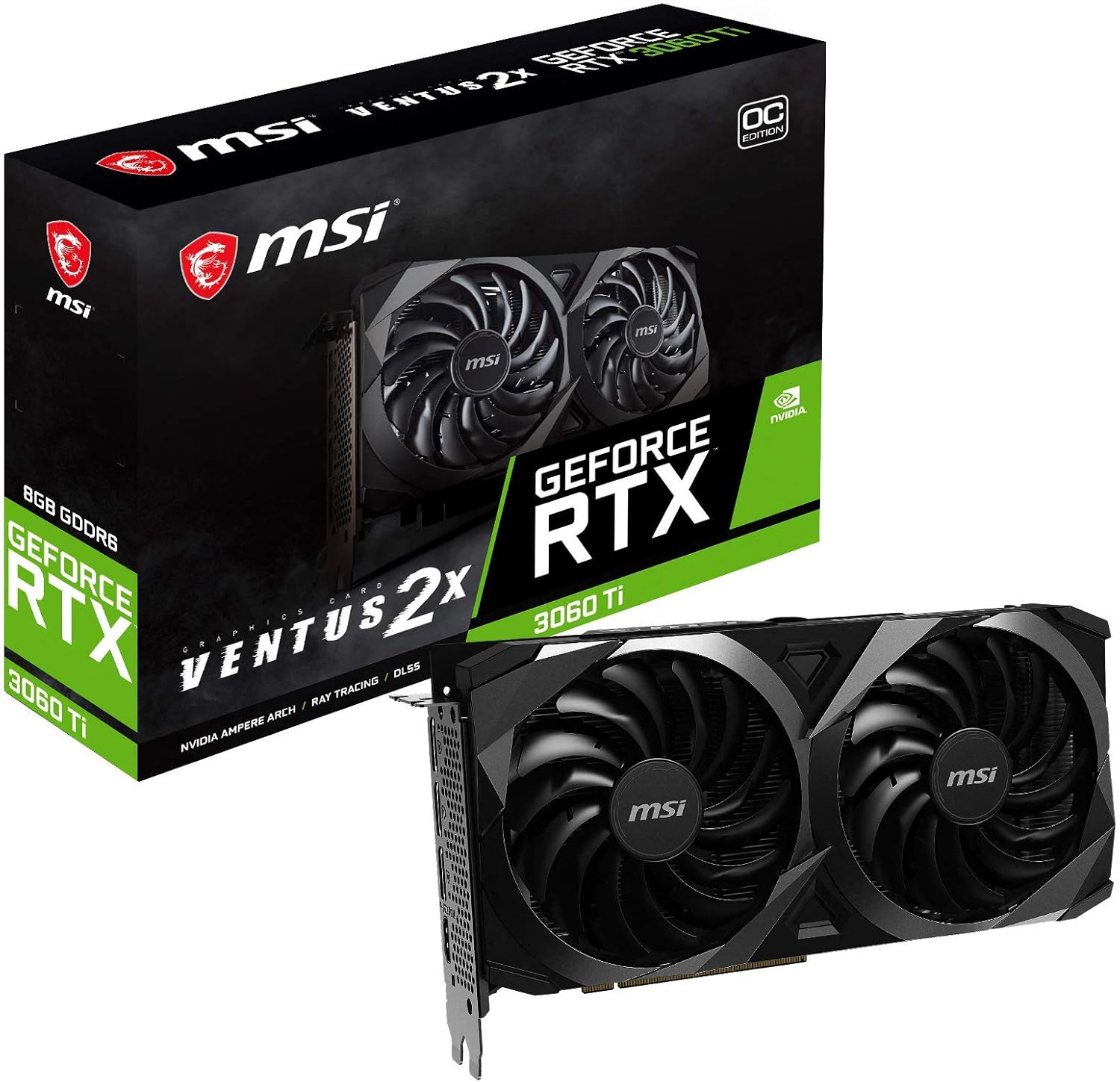 MSI Gaming GeForce RTX 3060 Ti 8GB GDRR6 256-Bit HDMI/DP TORX Fan 3.0 Ampere Architecture OC Graphics Card (RTX 3060 Ti Ventus 2X OC)