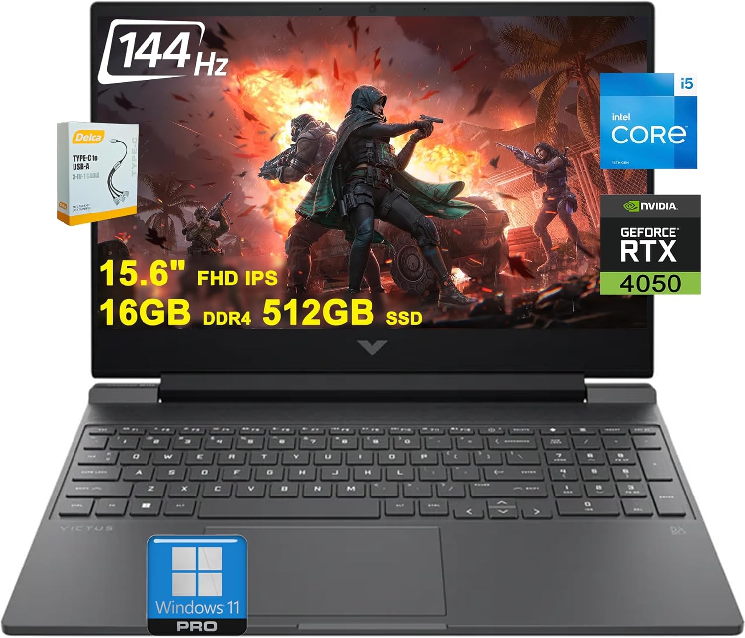 HP Victus Gaming Laptop | 15.6″ FHD IPS 144Hz | Intel 8-core i5-13420H (>i7-12650H) | 16GB DDR4 512GB SSD | GeForce RTX 4050 6GB | Backlit USB-C B&O Fast Charge Win11Pro w/DLCA Accessory