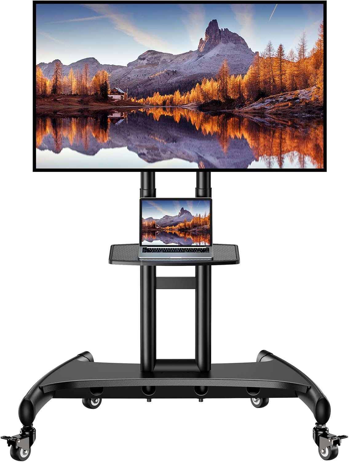 Perlegear Mobile TV Cart for 32-80 Inch Flat/Curved LED/LCD/OLED TVs Rolling TV Stand with Height Adjustable Shelf Max VESA 600x400mm up to 100lbs- Outdoor TV Stand Trolley with Wheels PGTVMC05-1