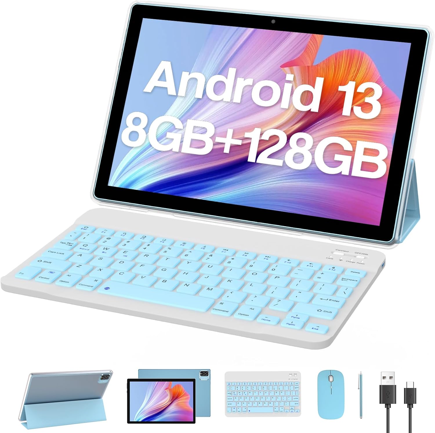 ZZB Tablet with Keyboard 10 inch Tablets Android 13 Tableta 2 in 1 Tablet 8GB+128GB/1TB Expansion Game Tab Included Case Wireless Mouse Stylus 10.1″ Tablets PC Dual Camera 5G-WiFi WiFi6 Bluetooth