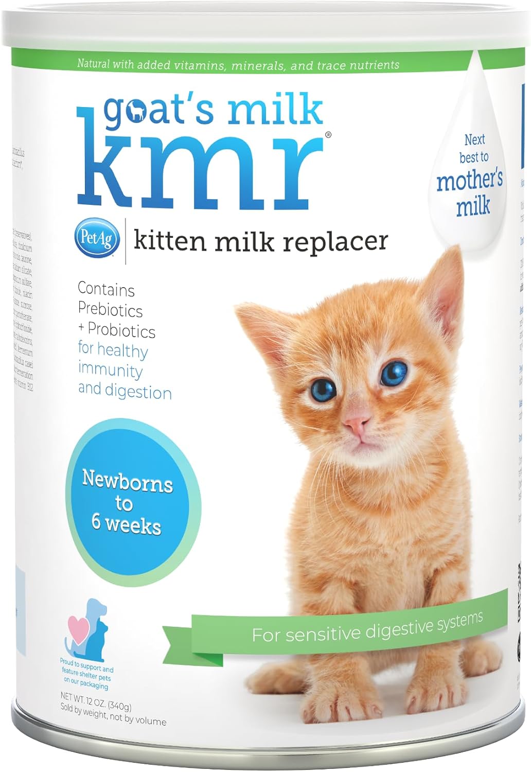 Pet-Ag Goat’s Milk KMR Kitten Milk Replacer Powder – 12 oz – Powdered Kitten Formula with Prebiotics, Probiotics & Vitamins for Kittens Newborn to Six Weeks Old – Easy to Digest