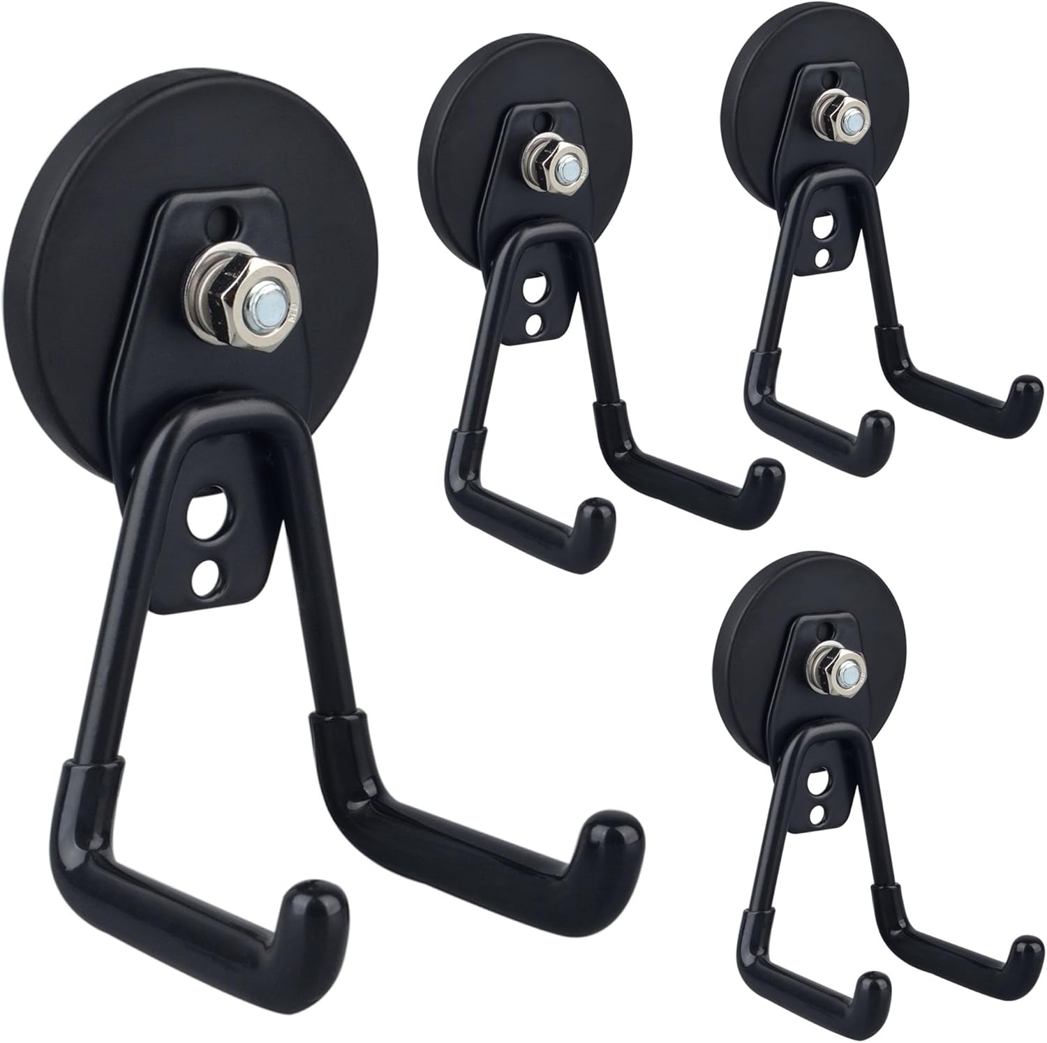 ULIBERMAGNET Heavy Duty Magnetic Garage Hooks,4 Pack Strong Large Magnet Hooks for Power Drill,Garden Tools,Hose,Pegboard,Garage, Workshop,Magnetic Storage Hooks for Indoor Outdoor Hanging(Black)