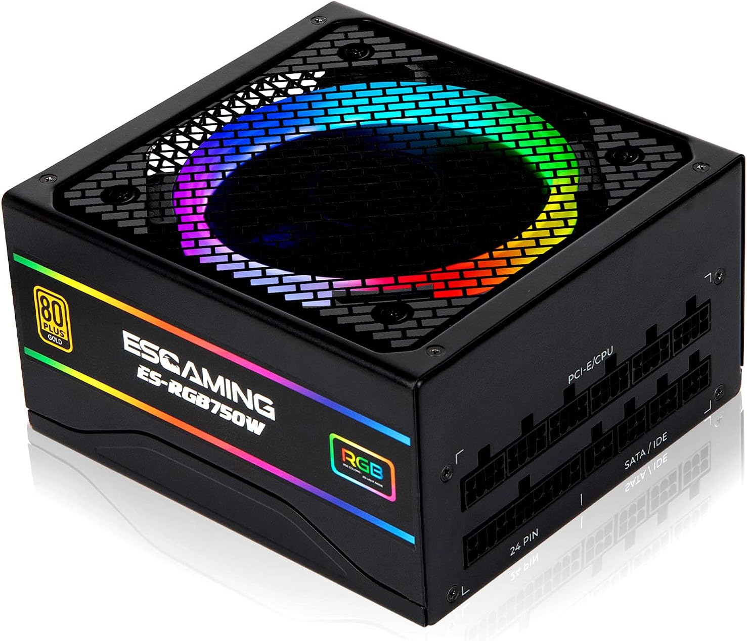 ESGAMING Power Supply 750 Watt, 80+ Gold Certified, Fully Modular RGB Power Supply, ATX 12V Active PFC Power Supply, 5 Year Warranty