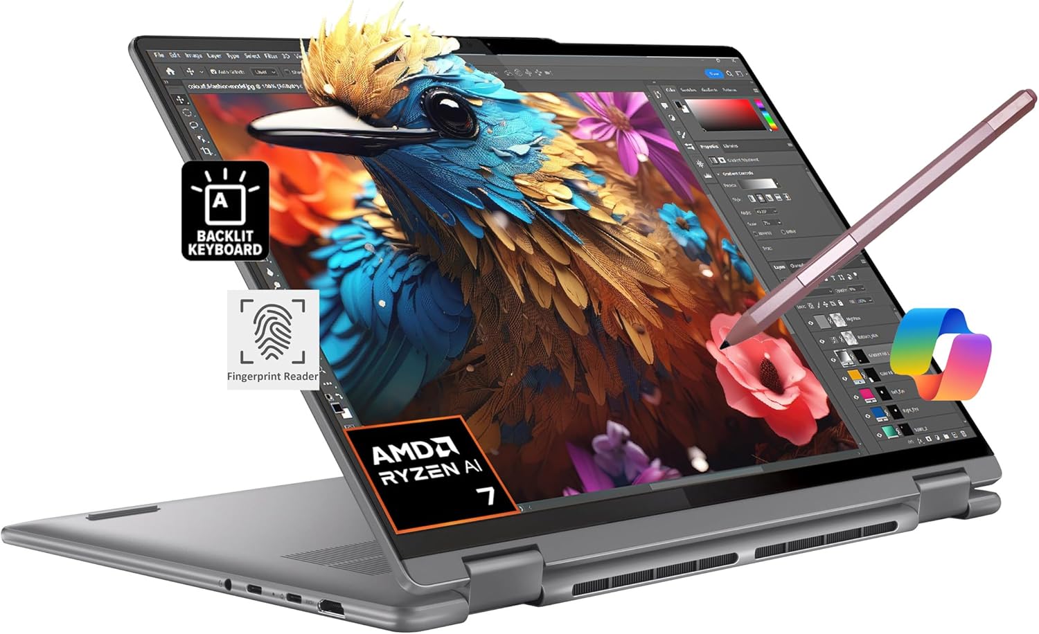 Lenovo Yoga 7 7i 2-in-1 Business Laptop (16″ FHD+ Touchscreen, AMD Ryzen 7 7735U (Beat i7-1255U), 16GB RAM, 1TB SSD, IST Precision Pen), Backlit, Fingerprint, FHD IR Webcam, Win 11 Pro, Arctic Grey