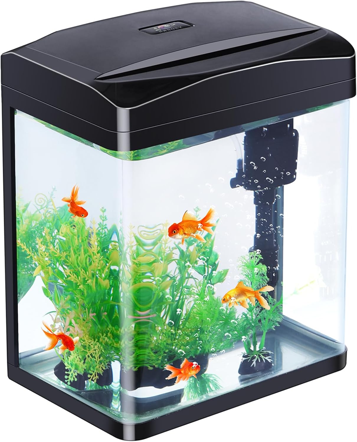 2 Gallon Aquarium Starter Kit Small Glass Betta Fish Tank Desktop Mini Fish Bowl for Shrimp Goldfish with Filter Pump LED Light