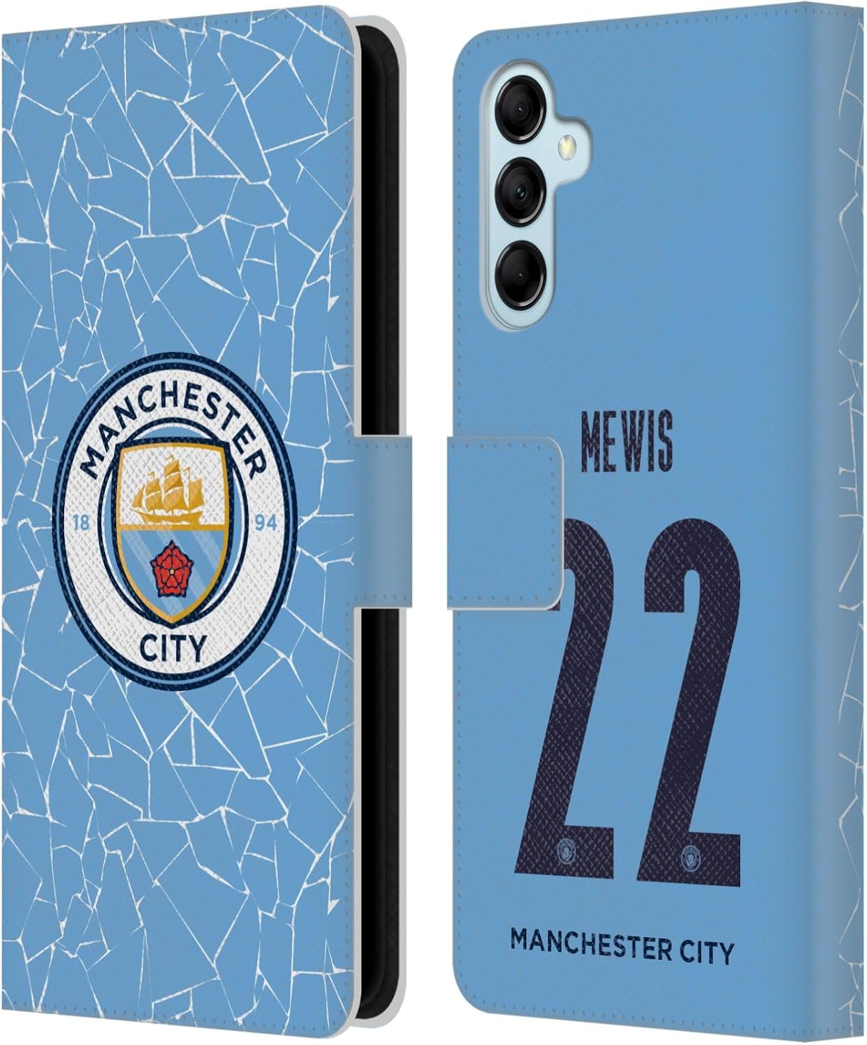 Head Case Designs Officially Licensed Manchester City Man City FC Sam Mewis 2020/21 Women’s Home Kit Group 1 Leather Book Wallet Case Cover Compatible with Samsung Galaxy M14 5G