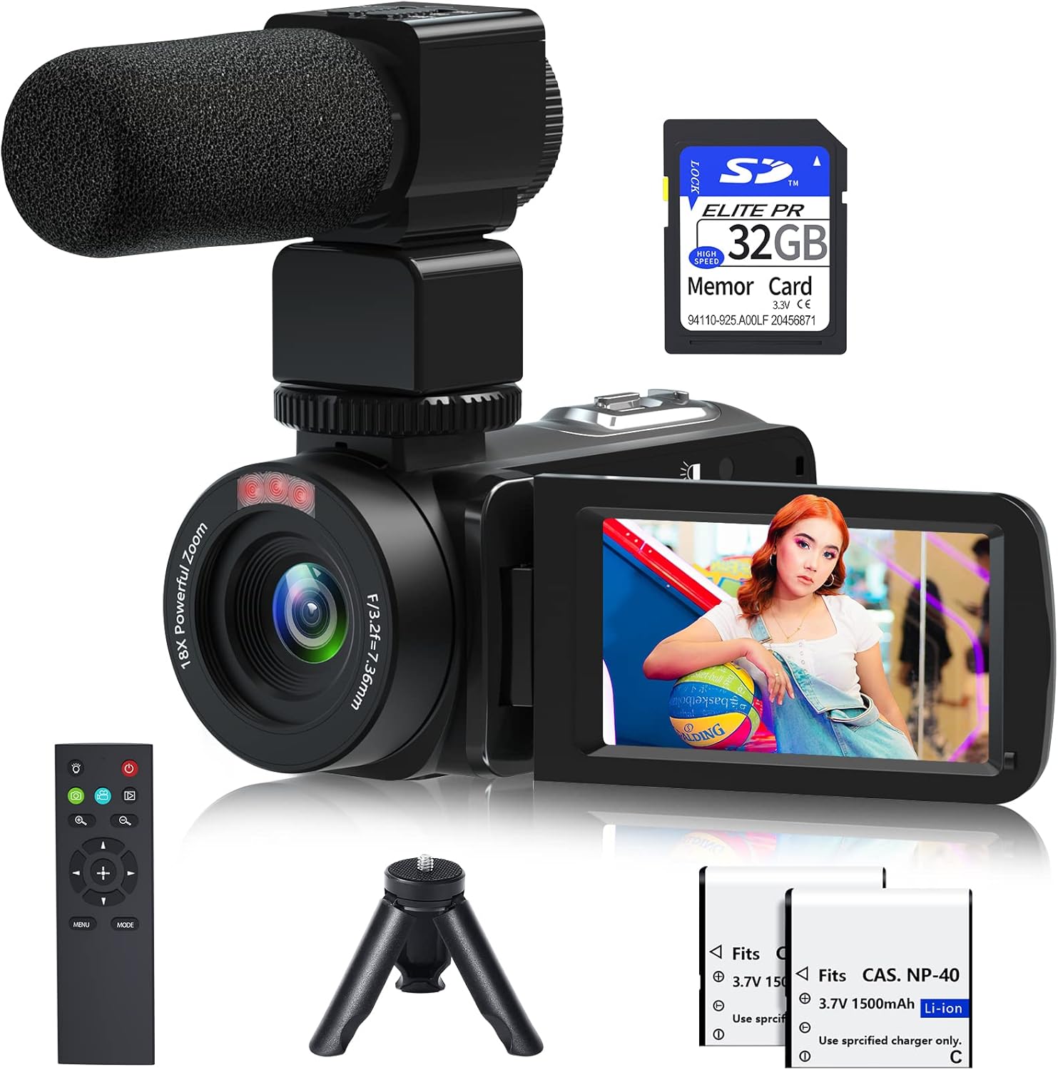 Video Camera, 1080P 30MP Camcorder IR Night Vision Vlogging Camera for YouTube,3.0″ LCD Screen 18X Digital Zoom Recorder Camera with Remote Control, Microphone, Mini Tripod, 2 Battries, 32GB SD Card