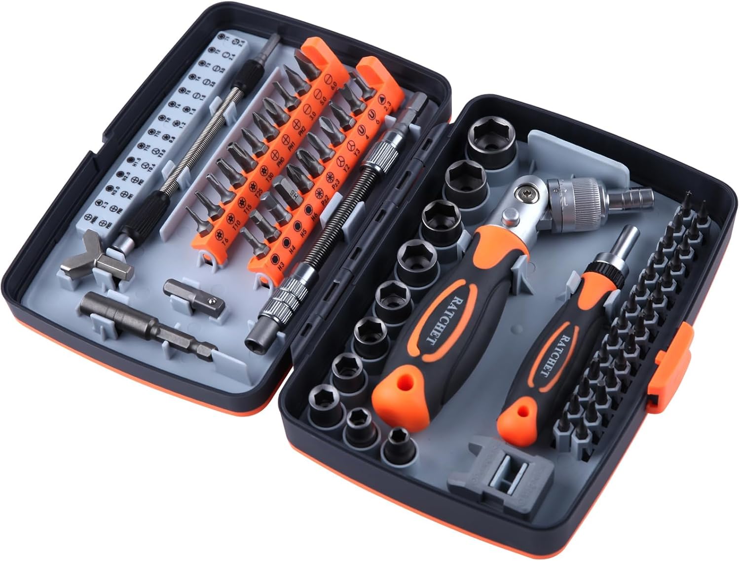 Ratcheting Screwdriver Set 68 in 1 Socket Set & Magnetic Screwdriver Bit Set Rotatable Ratchet Handles with Storage Case, Home Repair Tool Kits for Furniture, Bike, Electronics Maintenance