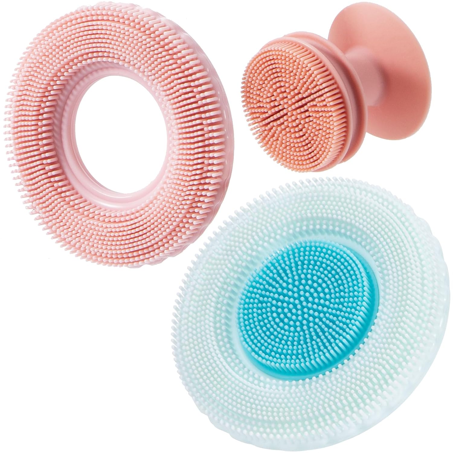 4 Colors Silicone Face Scrubber Exfoliator 2 in 1, Manual Facial Cleansing Brush Face Wash Brush Removable for Deep Cleaning, Blackhead Removal and Massaging Skin Care, 2 Pcs (Pink+Blue)