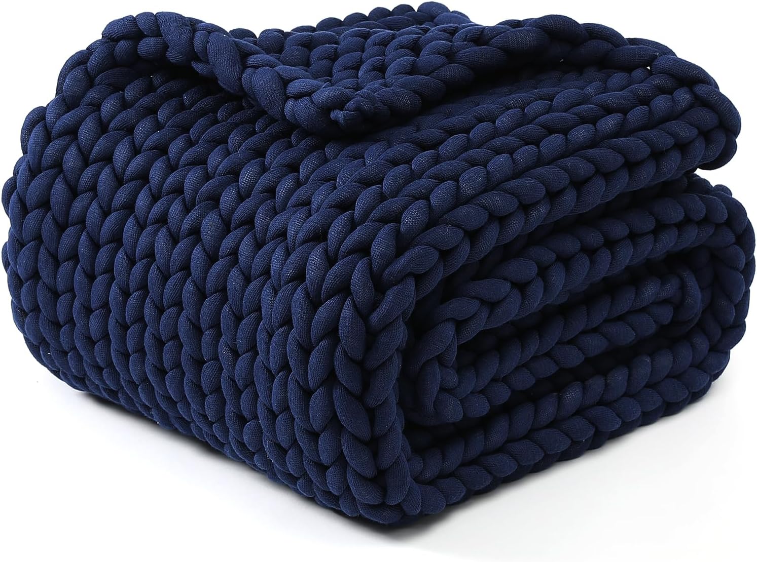 YnM Chunky Throw Blanket, Medium-Weight, Hand Knitted, Skin Friendly, Ventilated and Breathable, Machine Washable, Home Décor Piece for Couch, Sofa and Bed (Indigo Blue, 40×50 Inch)