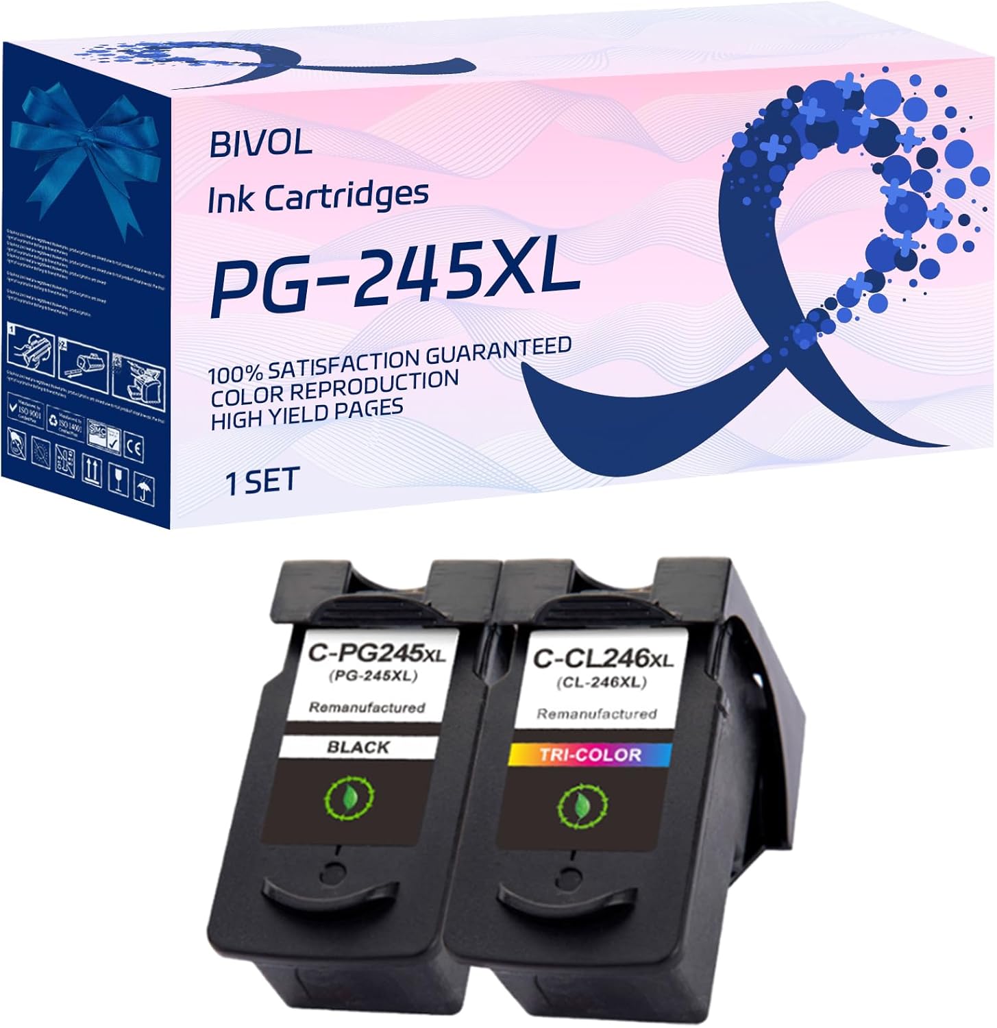 BIVOL PG-245XL CL-246XL Ink Cartridges Compatible for Canon PIXMA iP2820 MG2420 MG2520 MG2522 MG2922 MG2924 MG3020 MG3022 Printers, High Yield 2000 Pages (1 Set), Black, Cyan, Magenta, Yellow