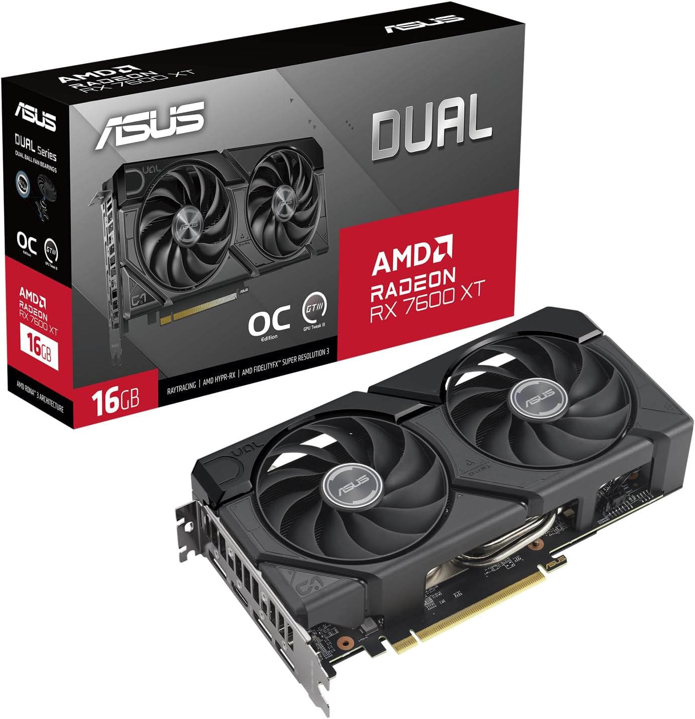 ASUS Dual Radeon RX 7600 XT OC Edition 16GB GDDR6 Graphics Card AMD RDNA 3 PCIe 4.0 16GB GDDR6 Memory HDMI 2.1 DisplayPort 2.1