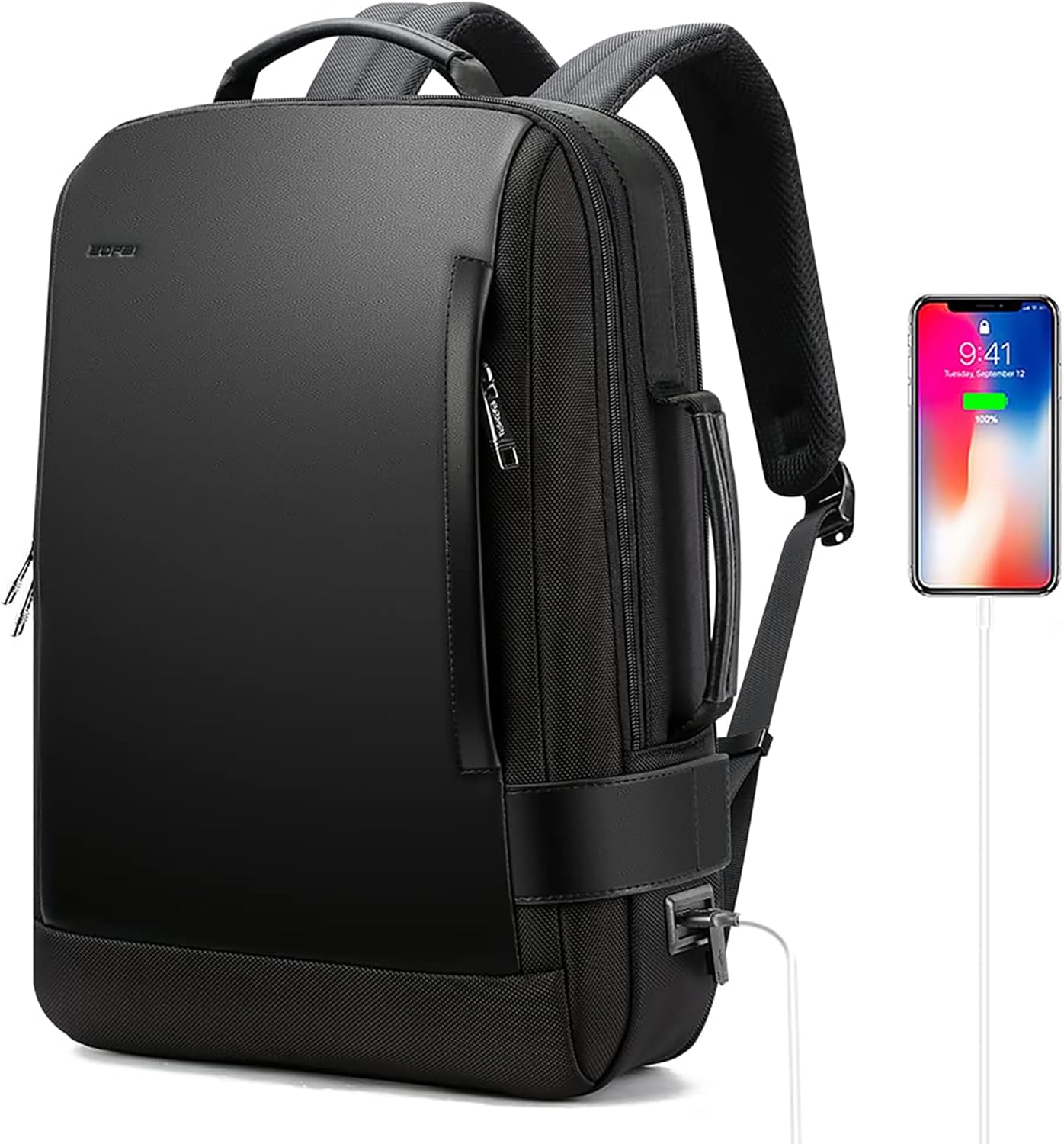 BOPai Business Smart 15.6 Inch Laptop Backpack Convertible Expandable Anti-Theft USB Charging Multi-Functional Travel Professional Work Office Men Commuter Large Black With Bottle Holder Waterproof