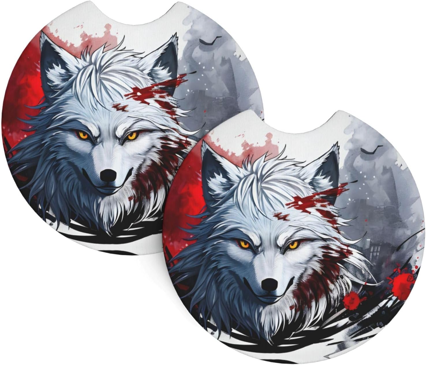 Phayah A Wolf’s Head Dripping Blood Car Coasters 2 Pack Protect Your Cup Holder Suitable for Daily Life and Outdoor Self-Driving New Car Gift