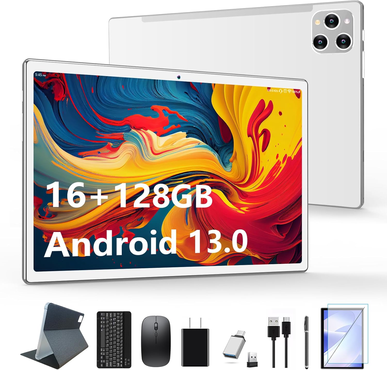 2024 Latest Tablet Android 13 Tablets 10 Inch, Tablet 128GB ROM+16GB RAM (8+8 Virtual), 2 In 1 Tablet with keyboard, Powerful Octa-Core+13MP Camera, 1TB TF Expandable, FHD IPS Display WiFi Tablet PC