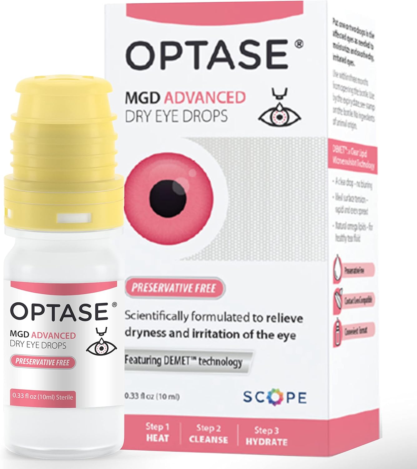 OPTASE MGD Advanced Dry Eye Drops – Preservative Free Eye Drops for Dry Eyes and MGD – Lipid-Based Artificial Tears – Demet Technology, Multidose Bottle, Contact Lens Safe – .33 fl oz, 300 Drops