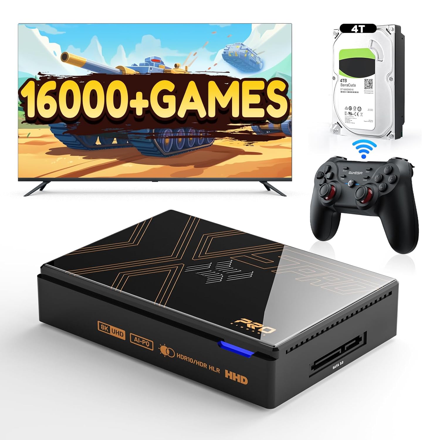 Kinhank Super Console X5 PRO Retro Gaming Consoles with 16,000+ Games,Android 12.0 OS, 8GB+64GB Emulator Console Support AV1, WiFi 6 BT 5.0, RK3588S Chipset, Wireless Controller,8K UHD Output