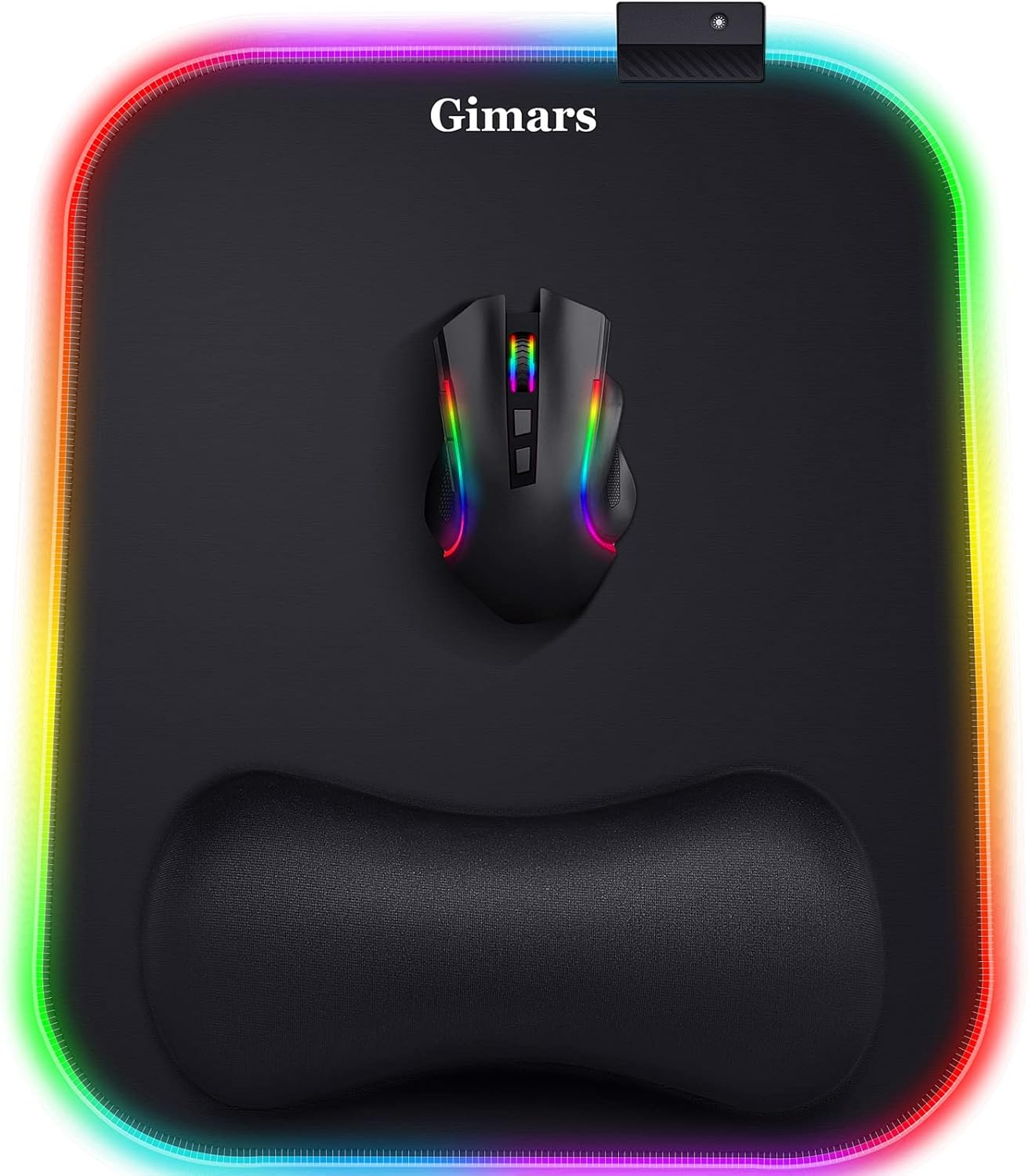 Gimars RGB Mouse Pad with Wrist Rest Support,12 x 10 inch Extra Large Ergonomic Gaming Mouse Pad with 10 LED Lighting Modes, Non-Slip Rubber Base, Lycra Fabric for Laptop, Computer, PC Gaming & Office