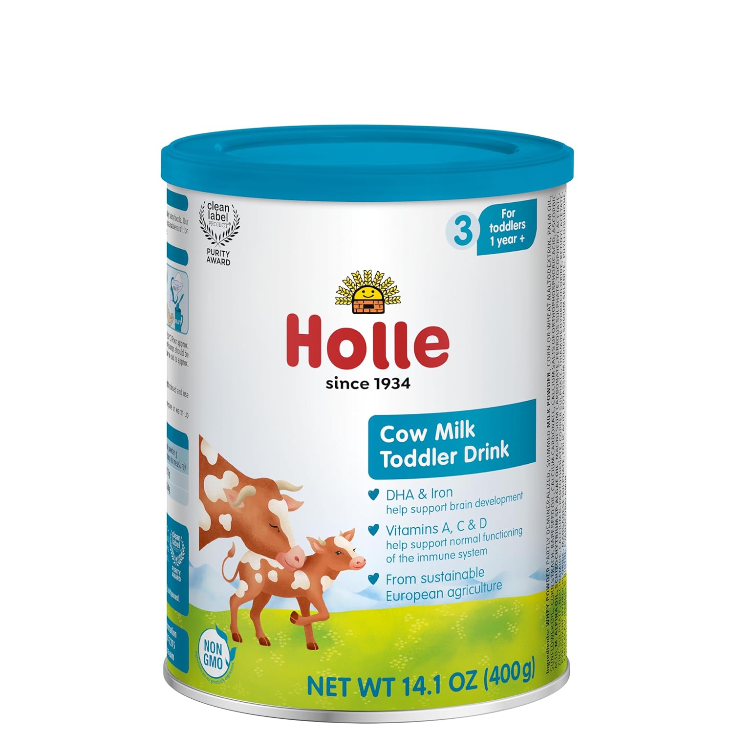 Holle Cow Toddler Milk Powder – Stage 3 – Vitamin-Rich, Non-GMO Toddler Drink Made with Skimmed Milk & Partly Demineralized Whey – Soy & Gluten Free – Safe for Children 12+ Months to 3 Years Old