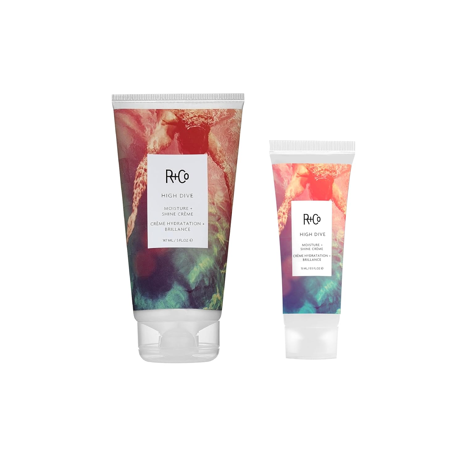 R+Co High Dive Moisture and Shine Crème (5 Oz) + Bonus Travel Size (.5 Oz) | Deep Hydration + Softens + Eliminates Frizz | Vegan + Cruelty-Free | Set of 2