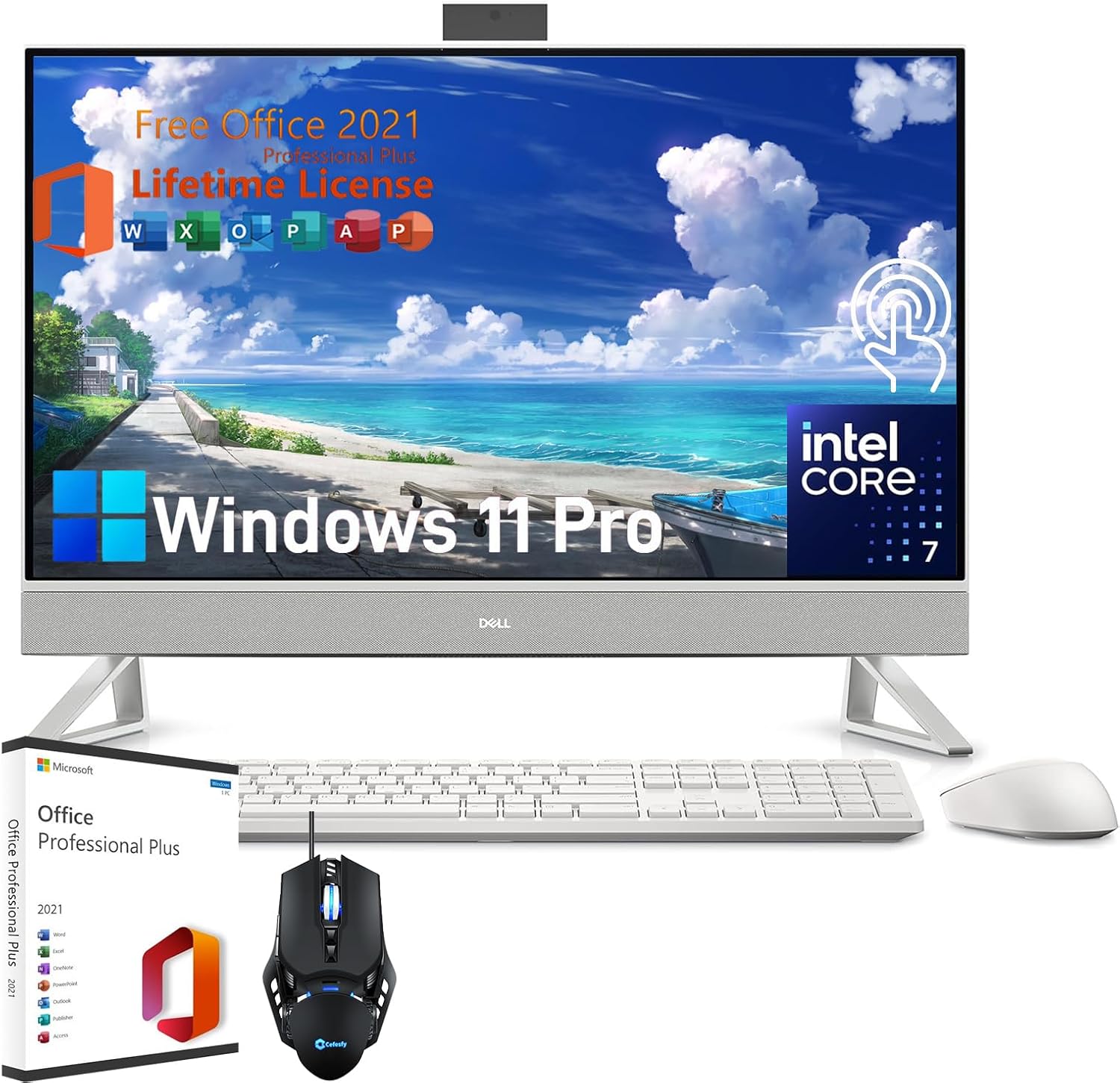 Dell Inspiron All-in-One Desktop PC – 27″ FHD Touchscreen, Core 7-150U, NVIDIA GeForce MX570A, 64 GB RAM, 2 TB SSD, Wi-Fi 6E, Win 11 Pro, with Office Lifetime License & Designed Mouse